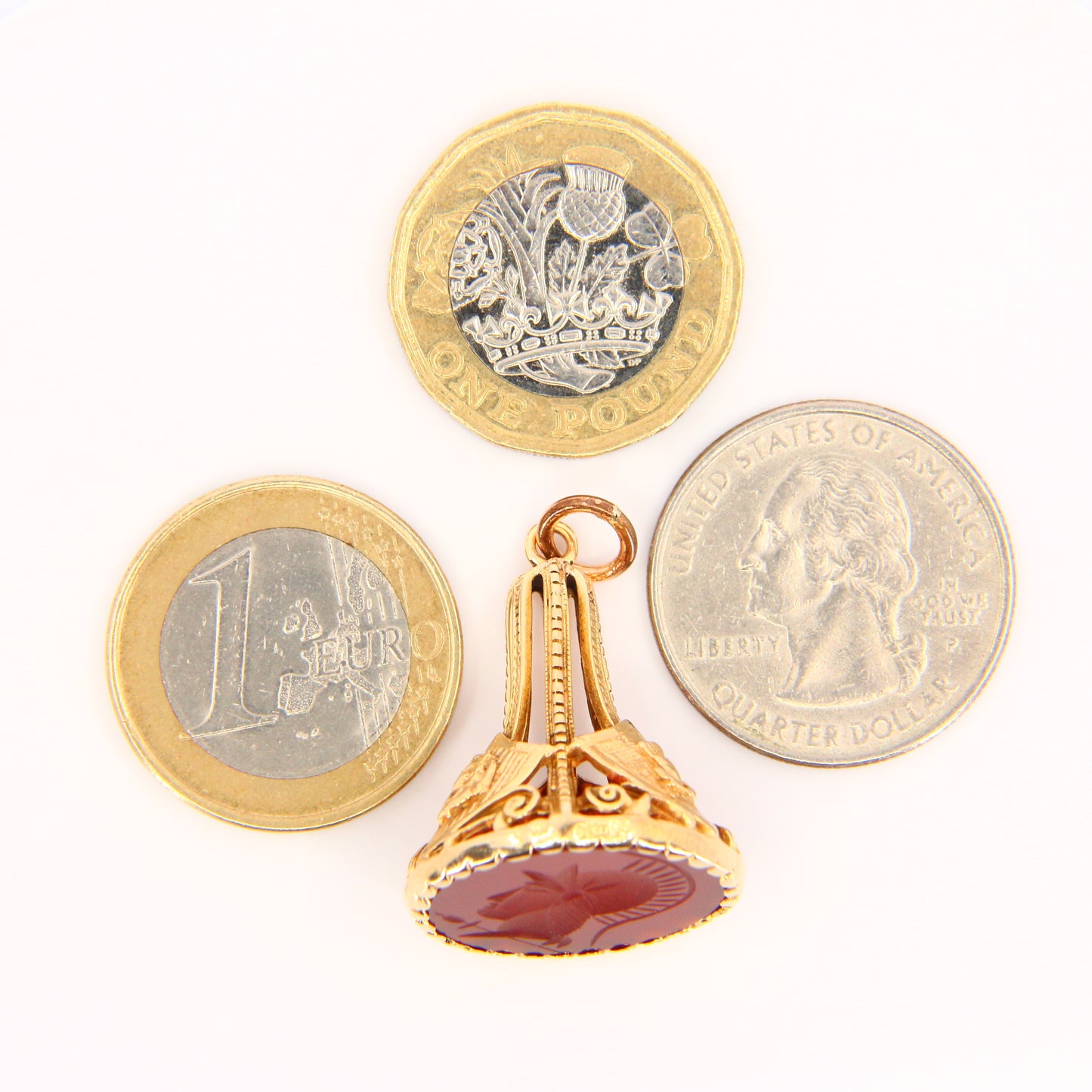 Antique 9ct Gold British UK Emblems Drop Fob Carnelian Centurion Head Hallmarked Yellow Gold Charm