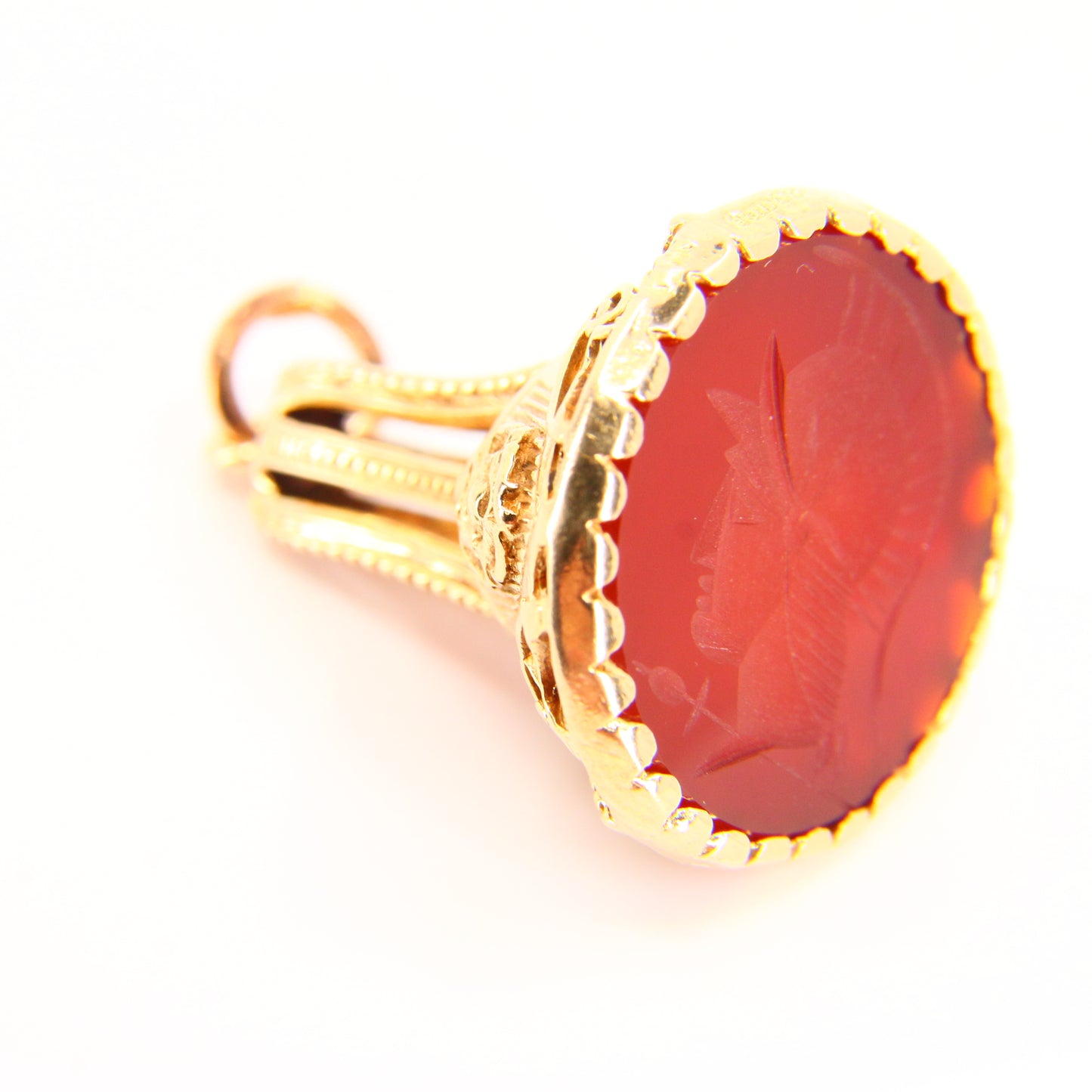 Antique 9ct Gold British UK Emblems Drop Fob Carnelian Centurion Head Hallmarked Yellow Gold Charm