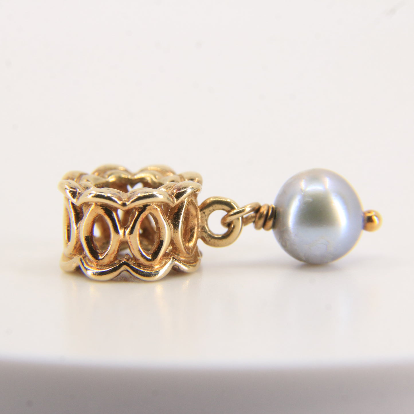 Pandora 14ct Solid Gold Hanging Pearl Charm Yellow Gold Bracelet Bead Non-Threaded