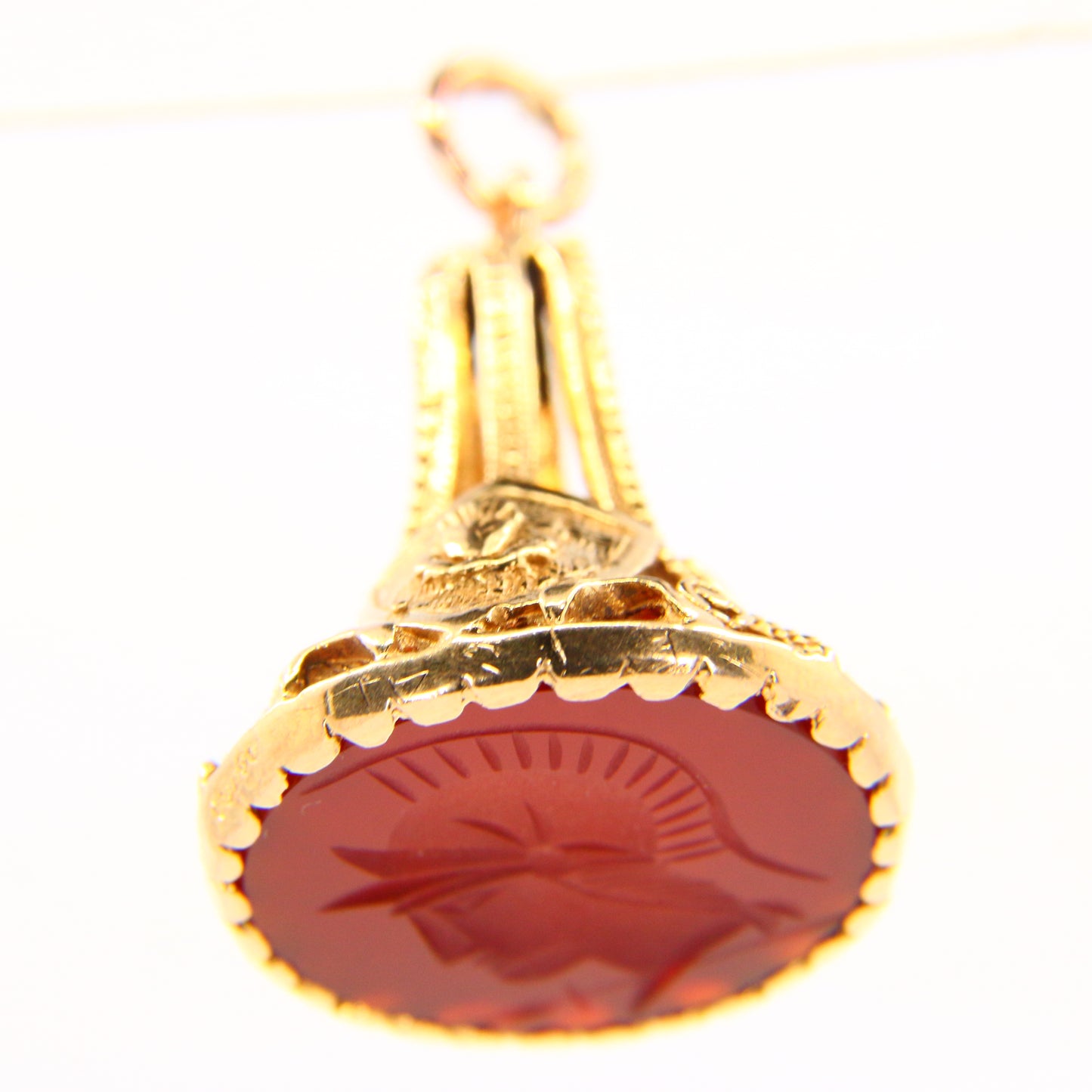 Antique 9ct Gold British UK Emblems Drop Fob Carnelian Centurion Head Hallmarked Yellow Gold Charm