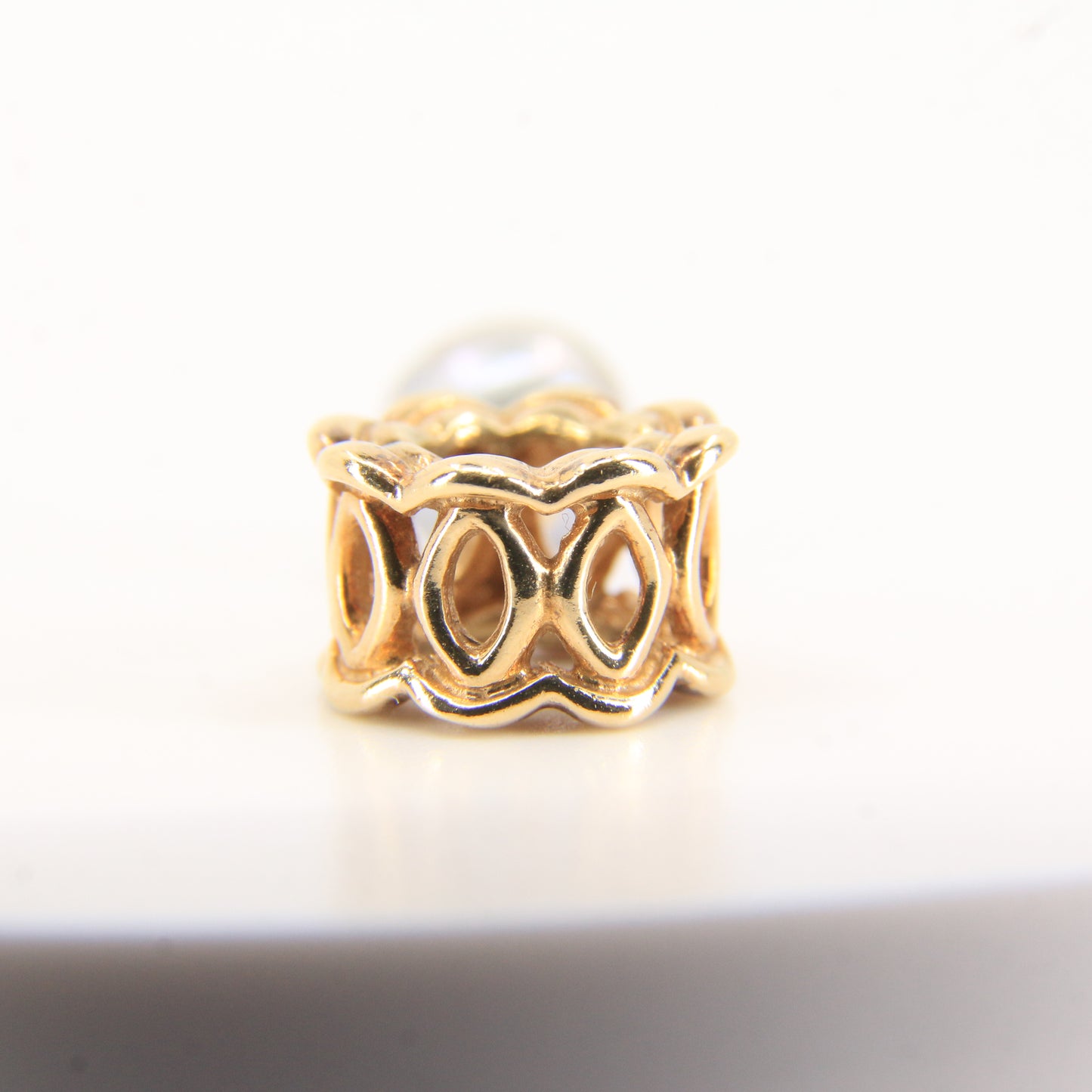 Pandora 14ct Solid Gold Hanging Pearl Charm Yellow Gold Bracelet Bead Non-Threaded
