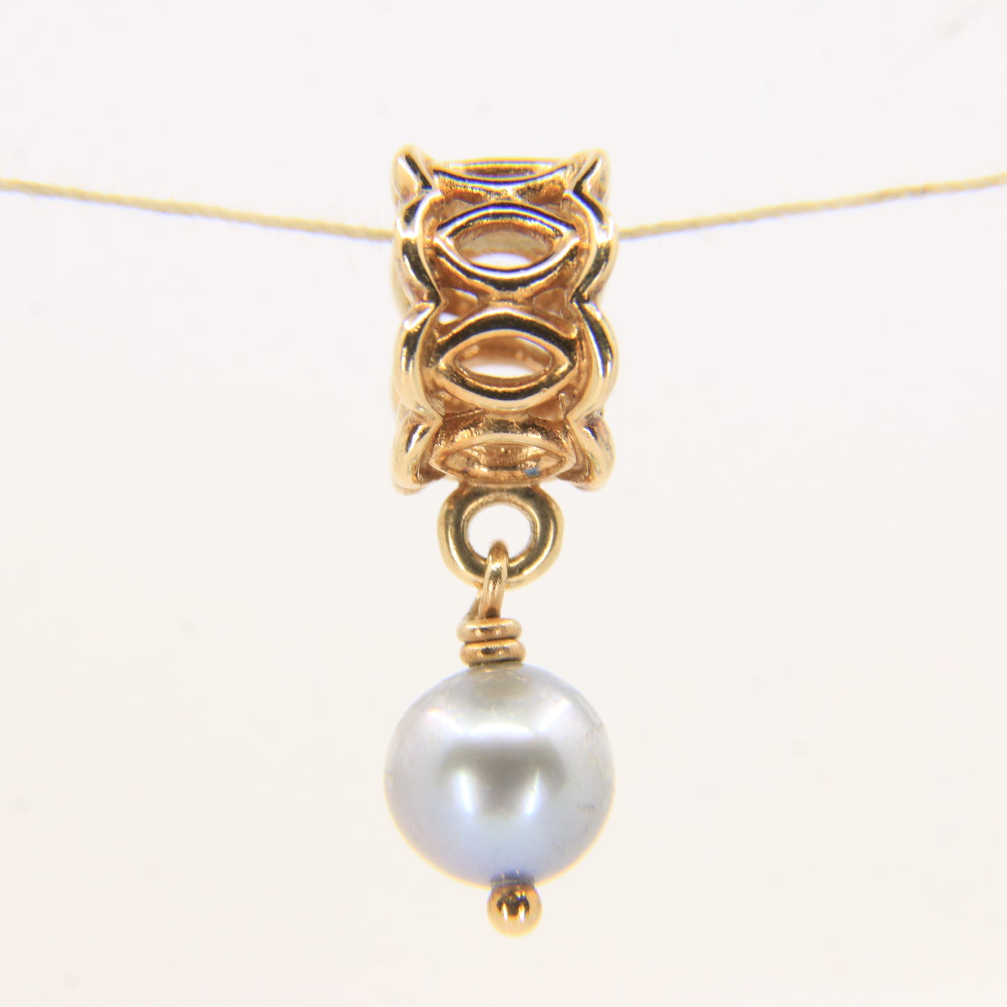 Pandora 14ct Solid Gold Hanging Pearl Charm Yellow Gold Bracelet Bead Non-Threaded