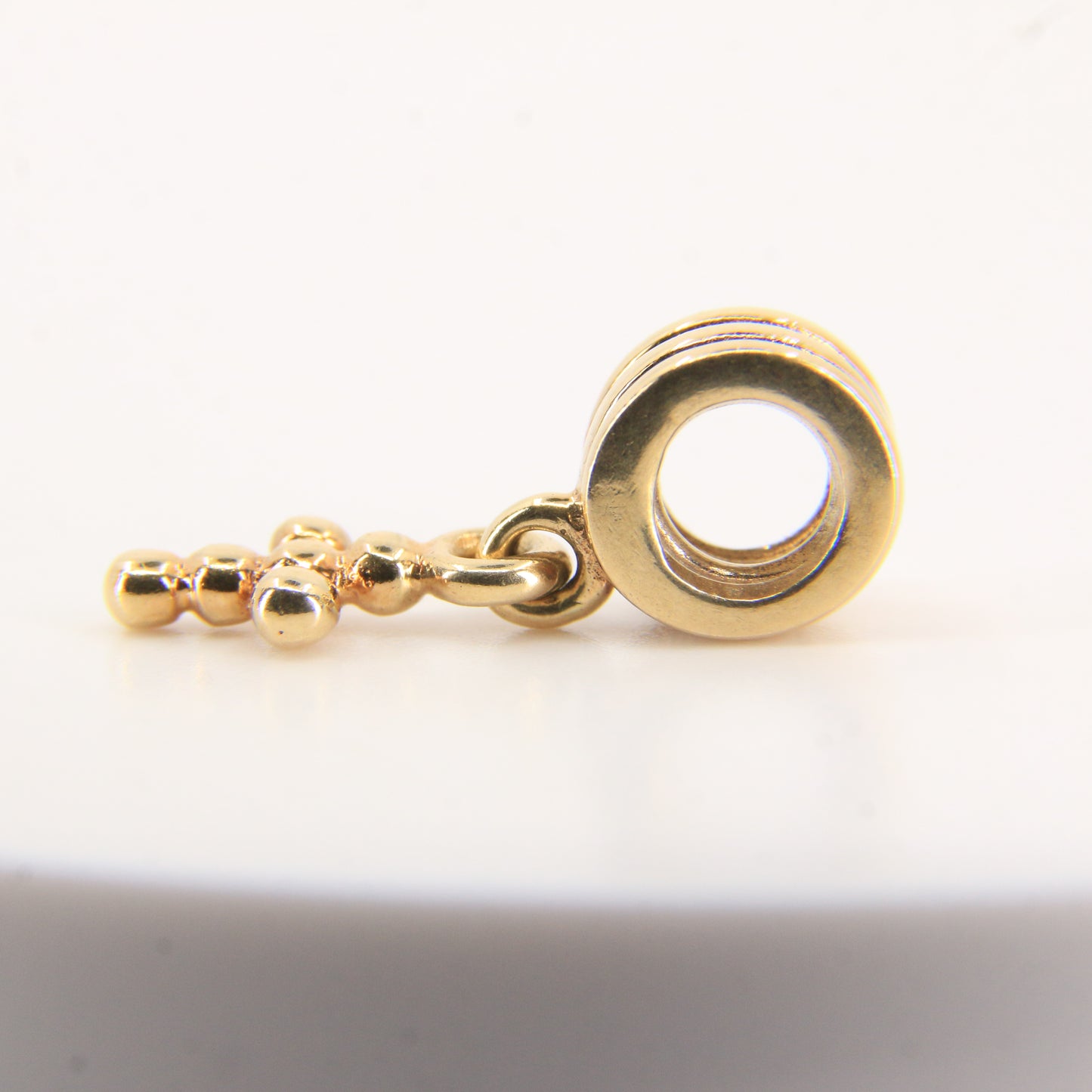 Pandora 14ct Solid Gold Hanging Cross Charm Threaded Yellow Gold Bracelet Bead