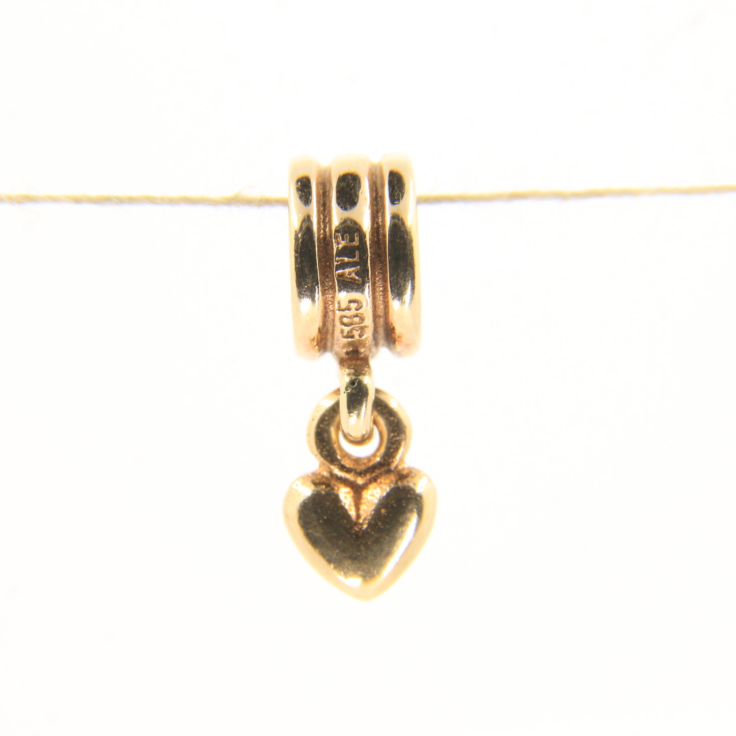 Pandora 14ct Solid Gold Hanging Heart Charm Threaded Yellow Gold Bracelet Bead