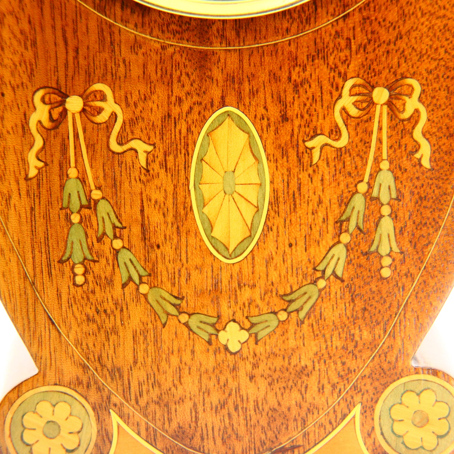 Antique Edwardian Mahogany Art Nouveau Inlaid Mantel Clock Floral 8 Day Running