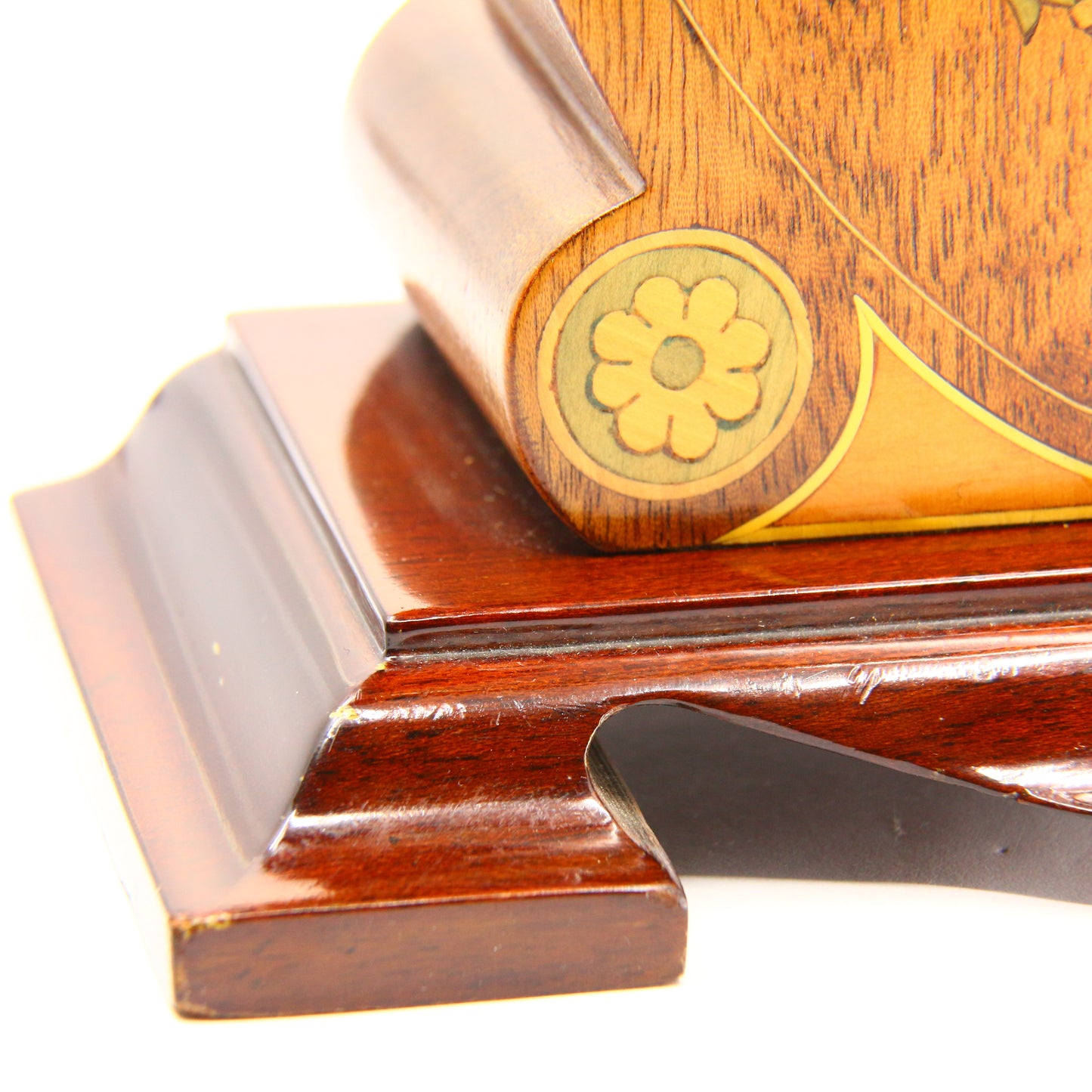 Antique Edwardian Mahogany Art Nouveau Inlaid Mantel Clock Floral 8 Day Running