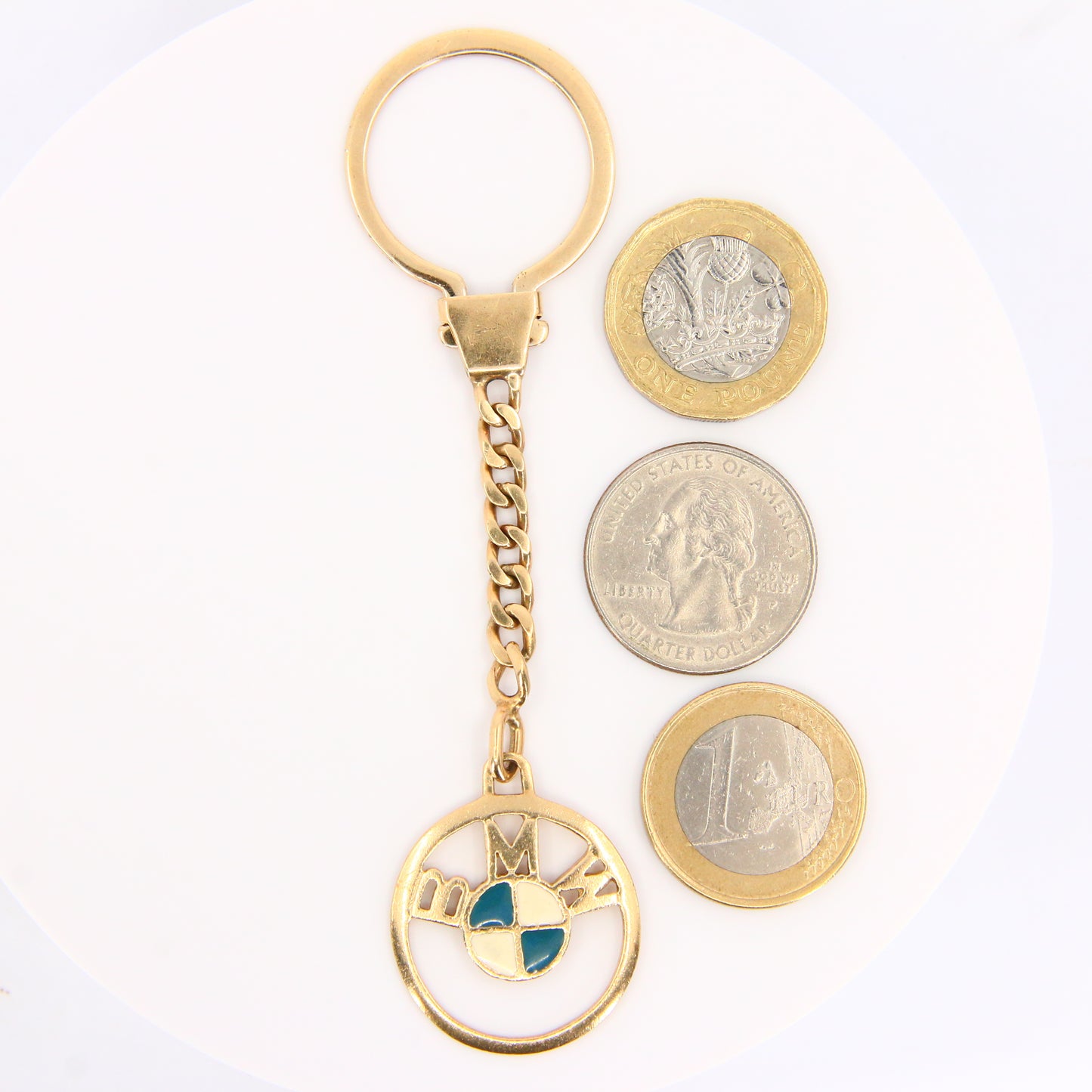 Vintage 9ct BMW Enamelled Collectors Gift Key Ring 9 Carat Solid Gold Hallmarked