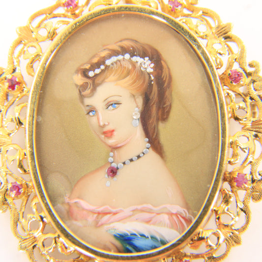 Vintage 18ct Hallmarked Gold Victorian Style Princess Portrait Pendant Brooch