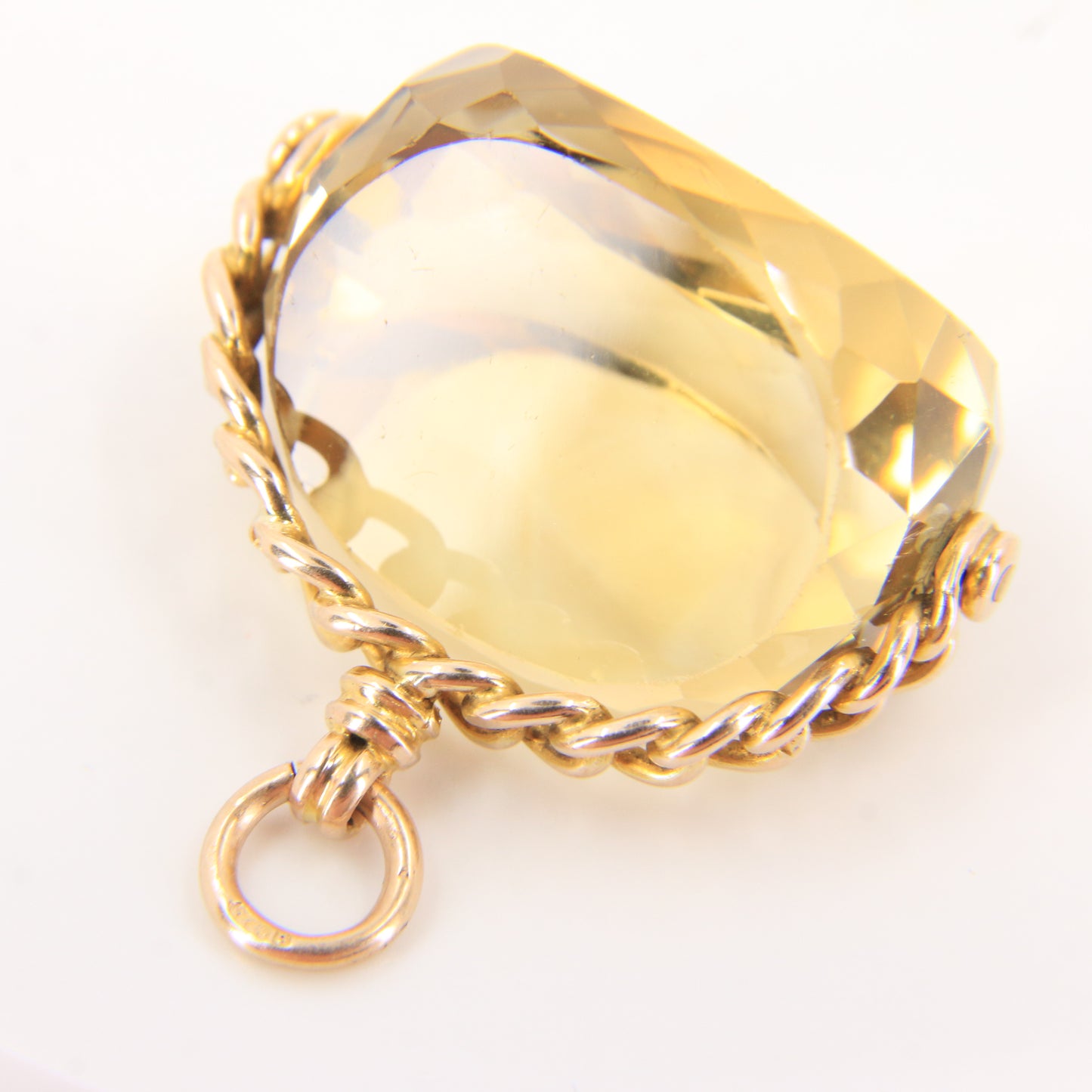 Antique 9ct Gold Hallmarked Citrine Spinner Pendant Charm Yellow Gold