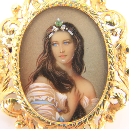 Vintage 18ct Hallmarked Gold Victorian Style Princess Portrait Pendant Brooch