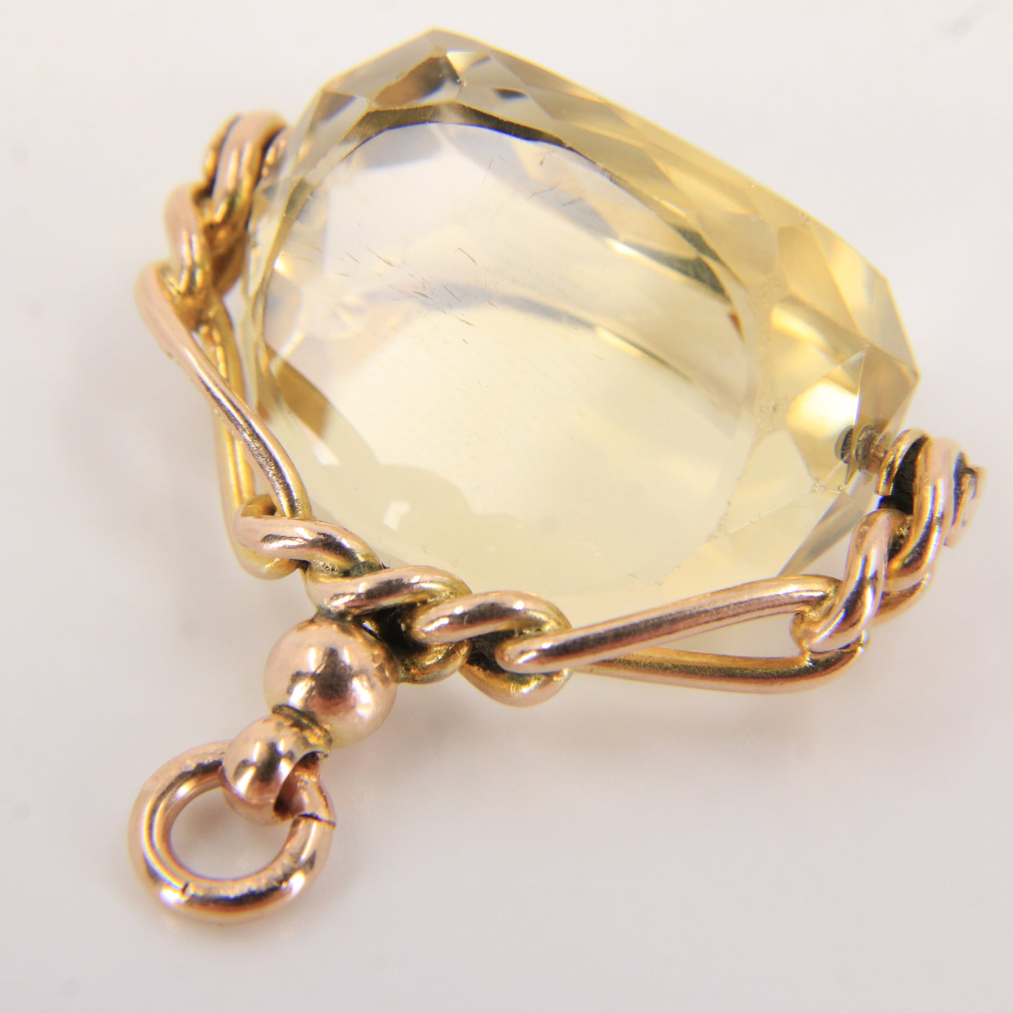 Vintage 9ct Gold Hallmarked Citrine Spinner Pendant Charm Solid Yellow Gold