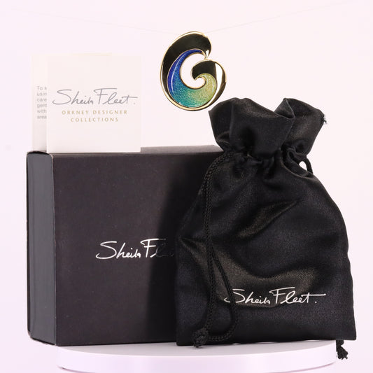 Sheila Fleet 18ct Hallmarked Gold Wave Enamel Pendant Orkney Designer Boxed Gift