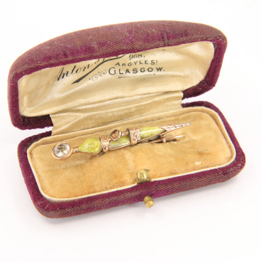 Antique 9ct Gold Scotland Skean Dhu Brooch Scottish Agate Citrine Boxed Gift