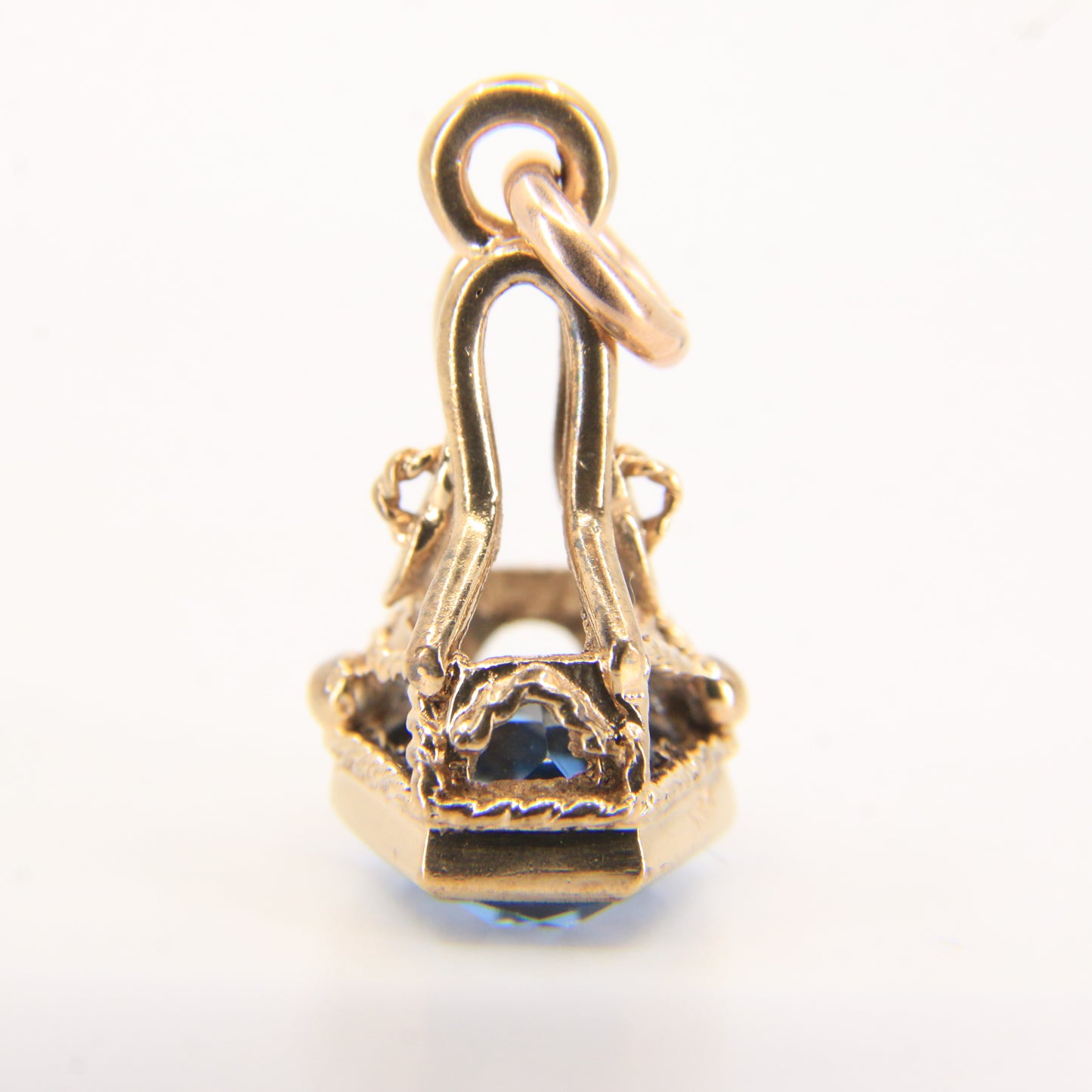 Vintage 9ct Hallmarked Blue Spinel Drop Fob Pendant Charm 9 Carat Yellow Gold