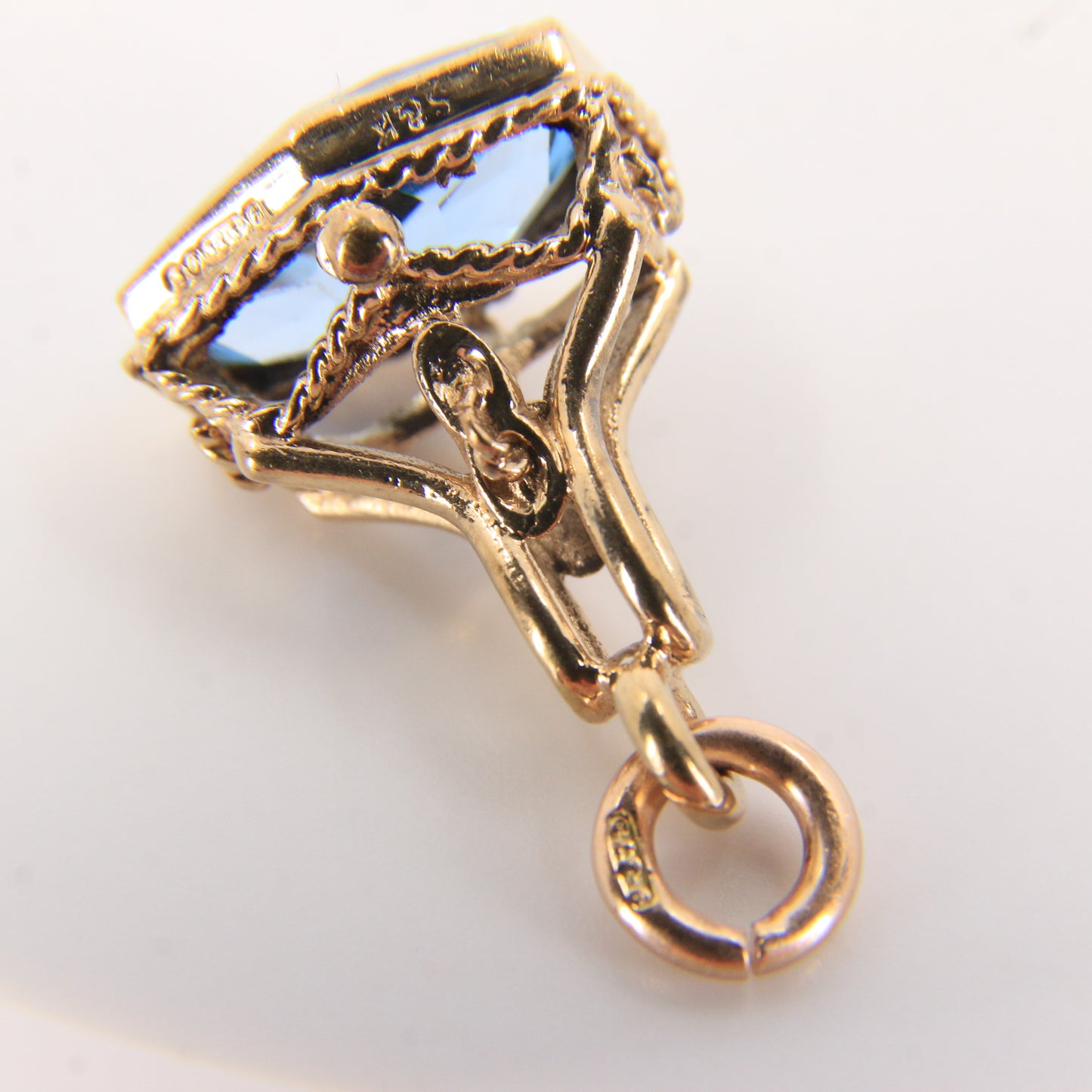 Vintage 9ct Hallmarked Blue Spinel Drop Fob Pendant Charm 9 Carat Yellow Gold