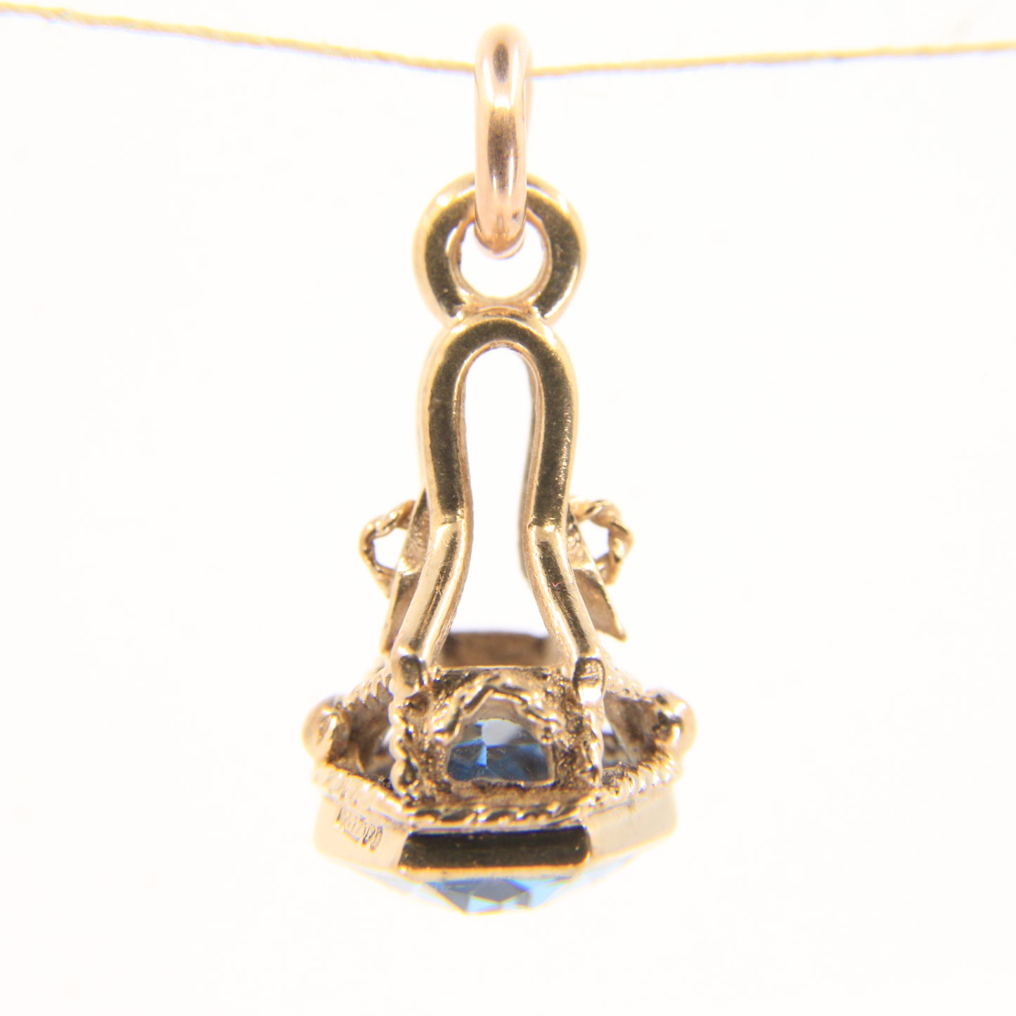 Vintage 9ct Hallmarked Blue Spinel Drop Fob Pendant Charm 9 Carat Yellow Gold