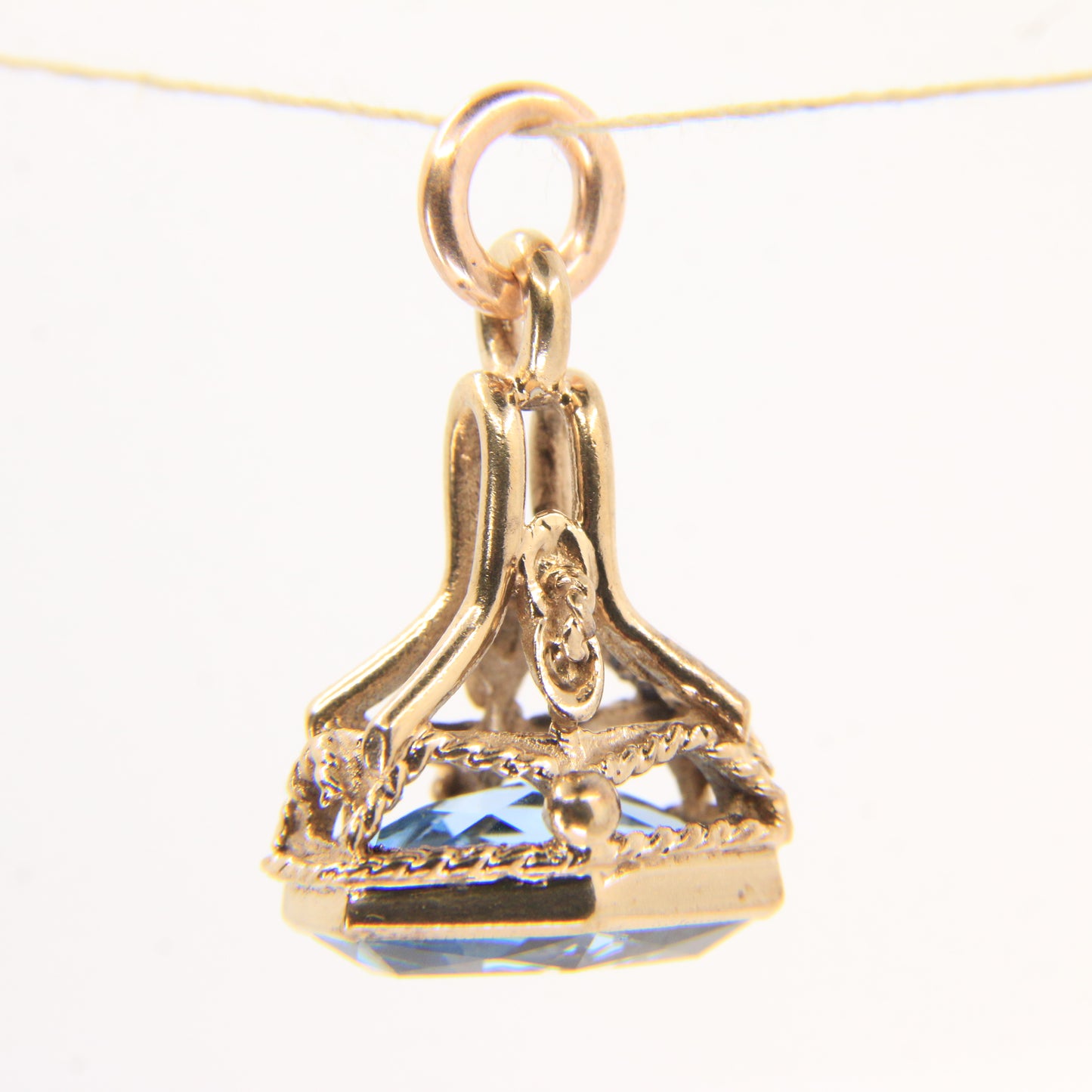 Vintage 9ct Hallmarked Blue Spinel Drop Fob Pendant Charm 9 Carat Yellow Gold