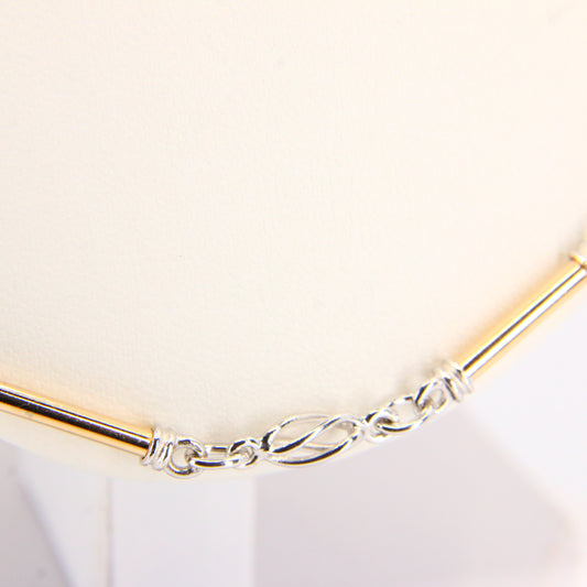 Vintage 9ct Yellow & White Gold Chain Barrel Necklace 24 INCH Art Nouveau Boxed Gift