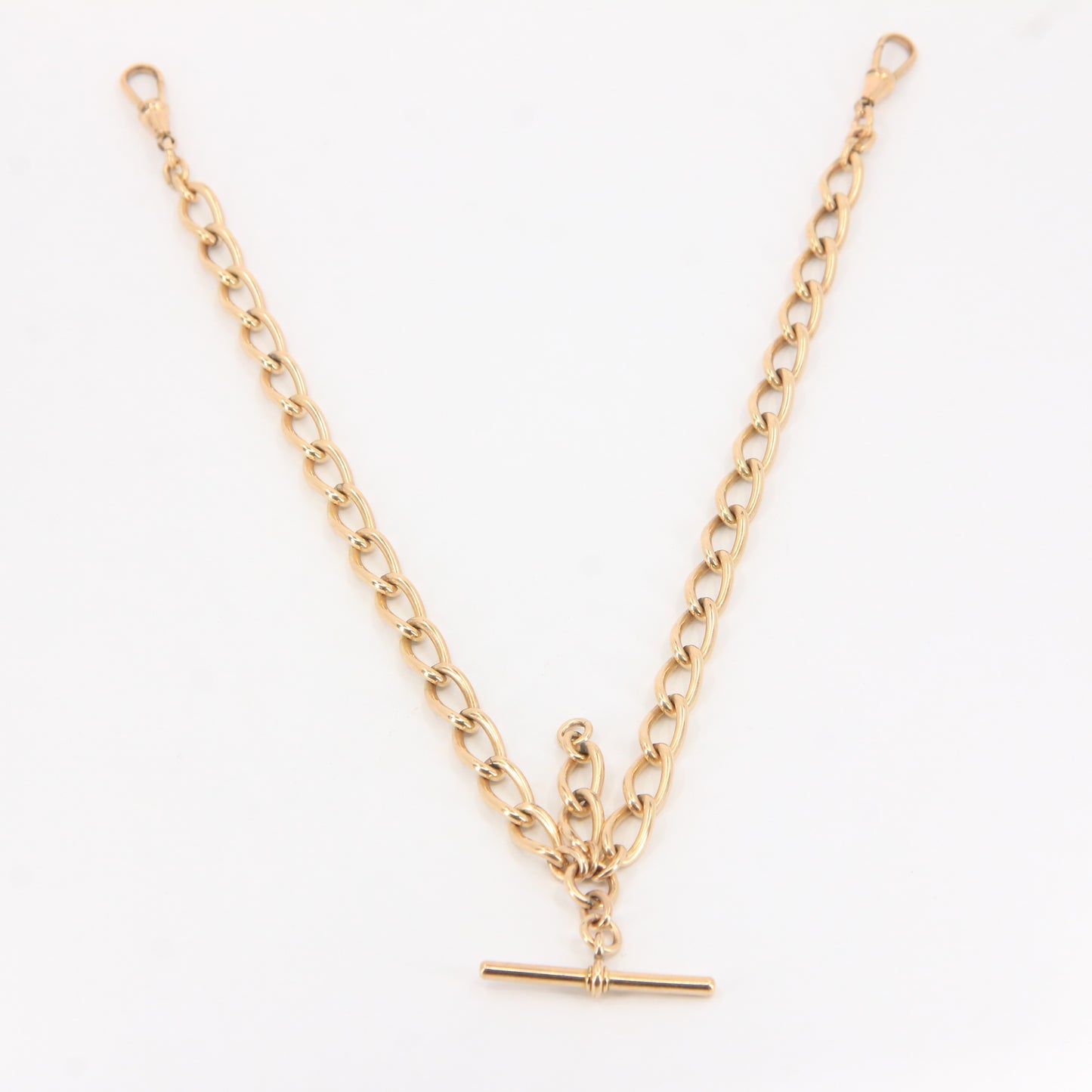 Antique Rolled Gold Double Albert Watch Chain 15" Pocket Watch T-Bar & Clasps