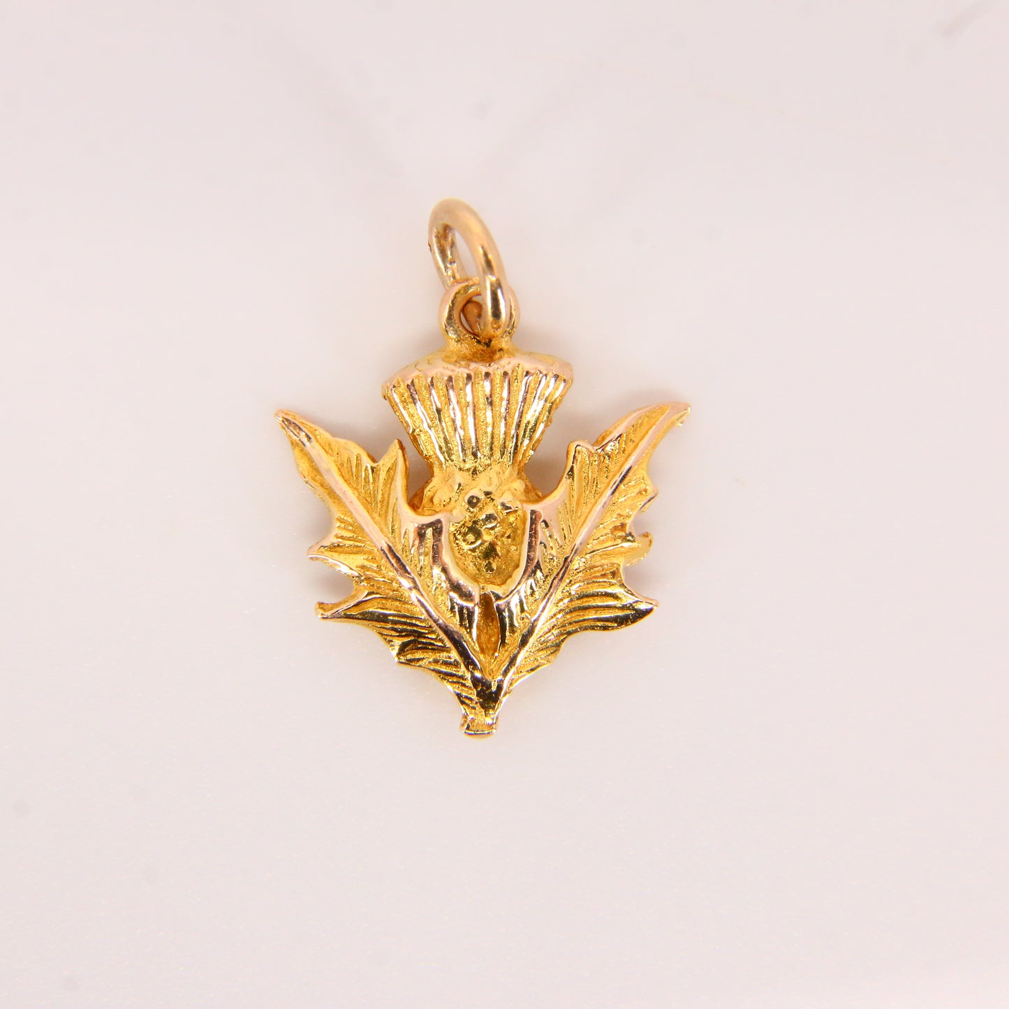 Vintage 9ct Scottish Flower Thistle Pendant 9 Carat Hallmarked Yellow Gold Charm