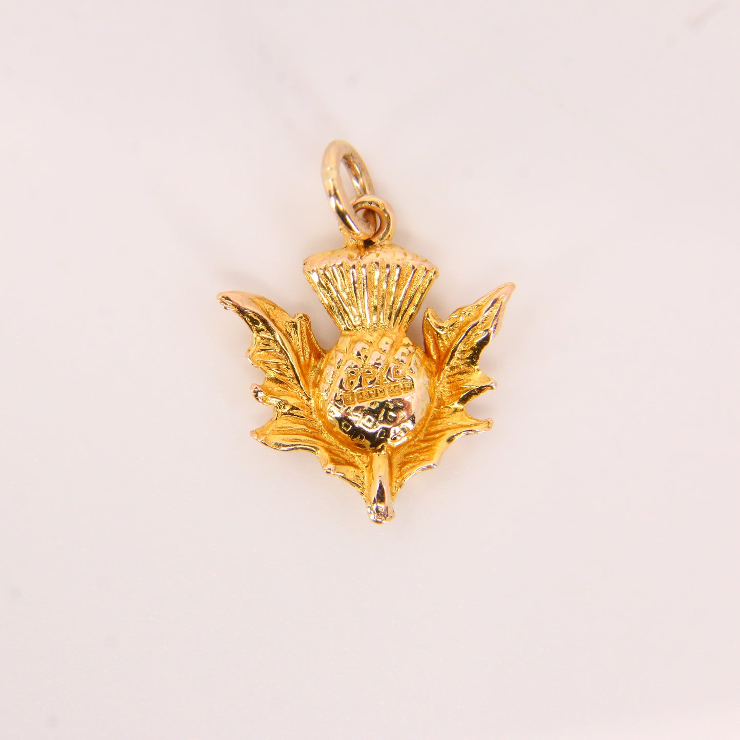 Vintage 9ct Scottish Flower Thistle Pendant 9 Carat Hallmarked Yellow Gold Charm