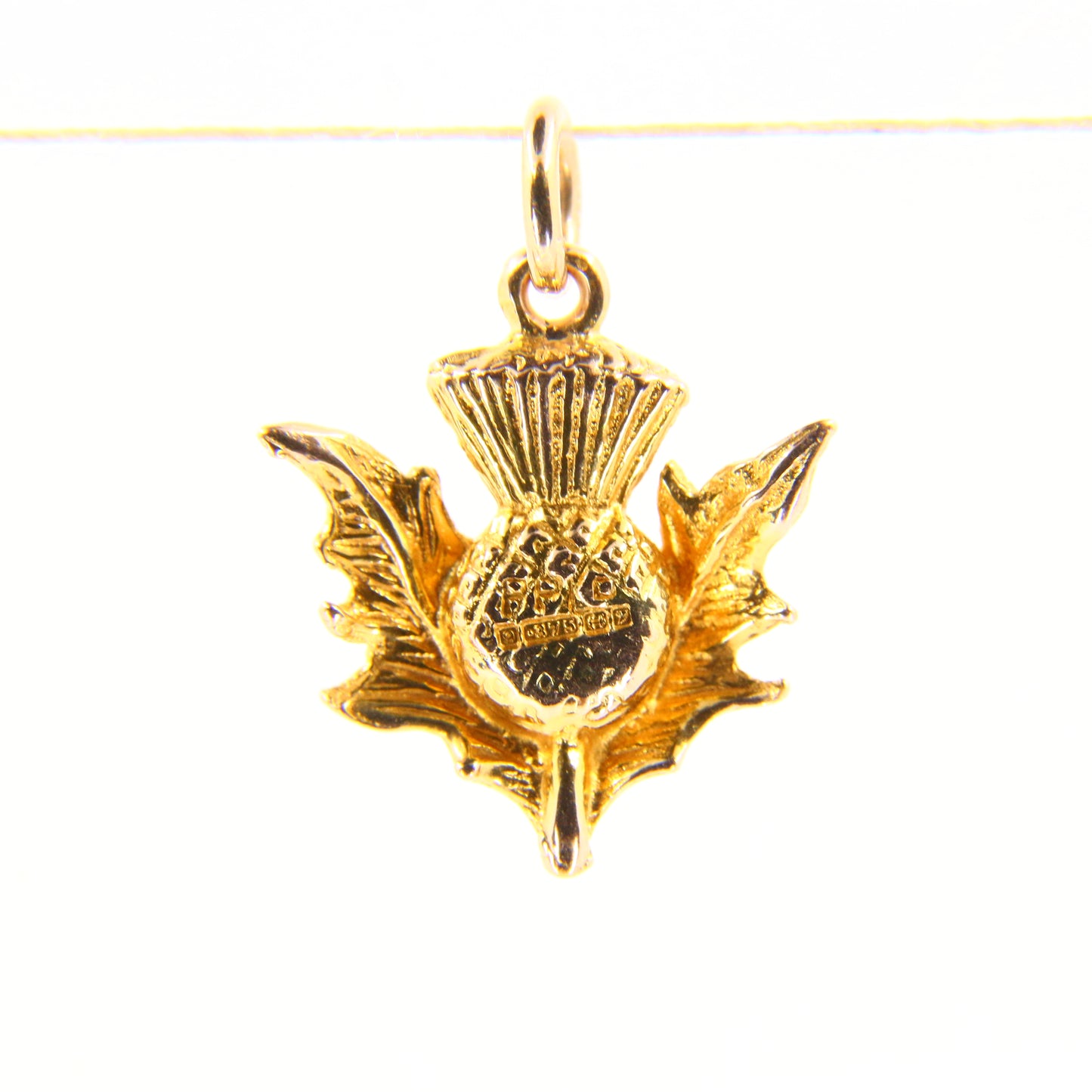 Vintage 9ct Scottish Flower Thistle Pendant 9 Carat Hallmarked Yellow Gold Charm