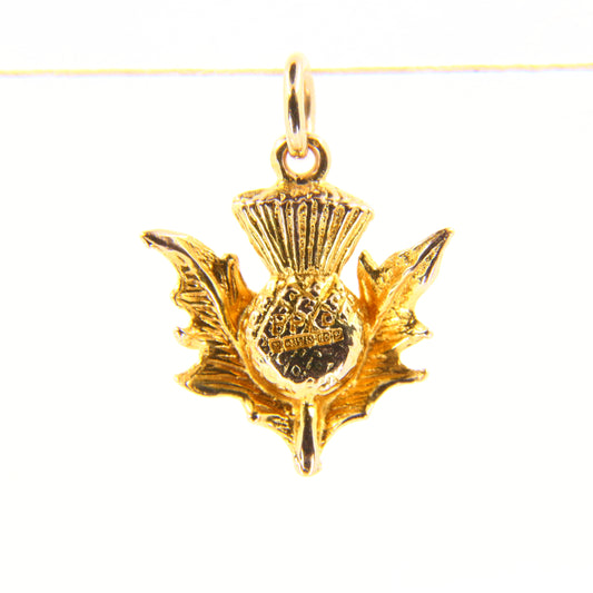 Vintage 9ct Scottish Flower Thistle Pendant 9 Carat Hallmarked Yellow Gold Charm