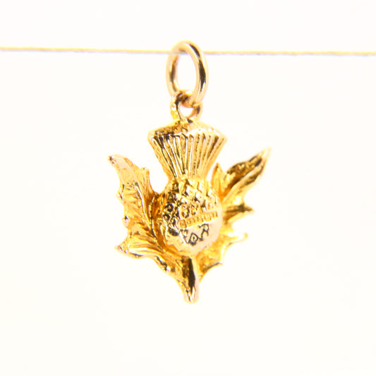 Vintage 9ct Scottish Flower Thistle Pendant 9 Carat Hallmarked Yellow Gold Charm