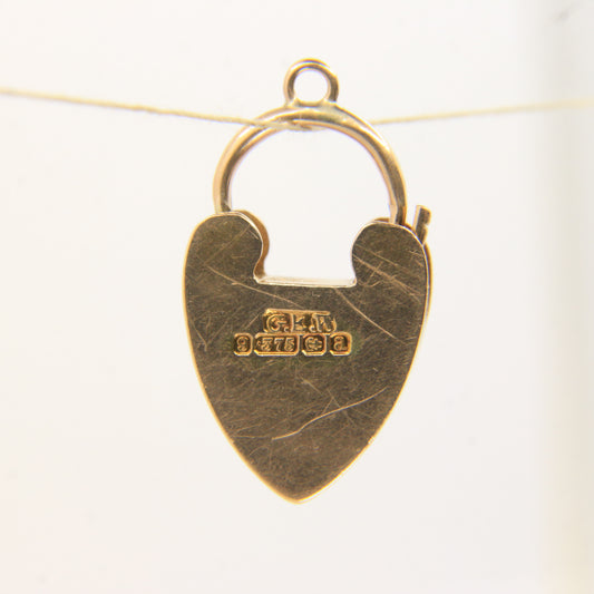 Vintage 9ct Heart Lock Gold Charm Padlock Closer Pendant Hallmarked