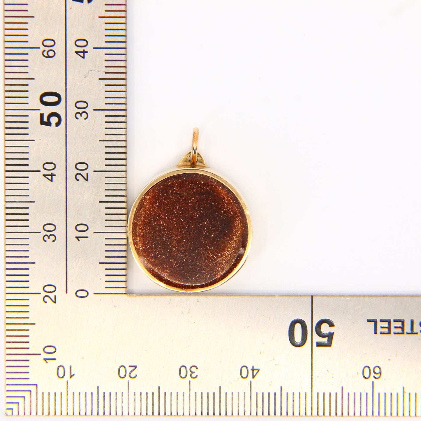 Vintage 9ct Goldstone Pendant Hallmarked Yellow Gold Circle Glass Stone Charm