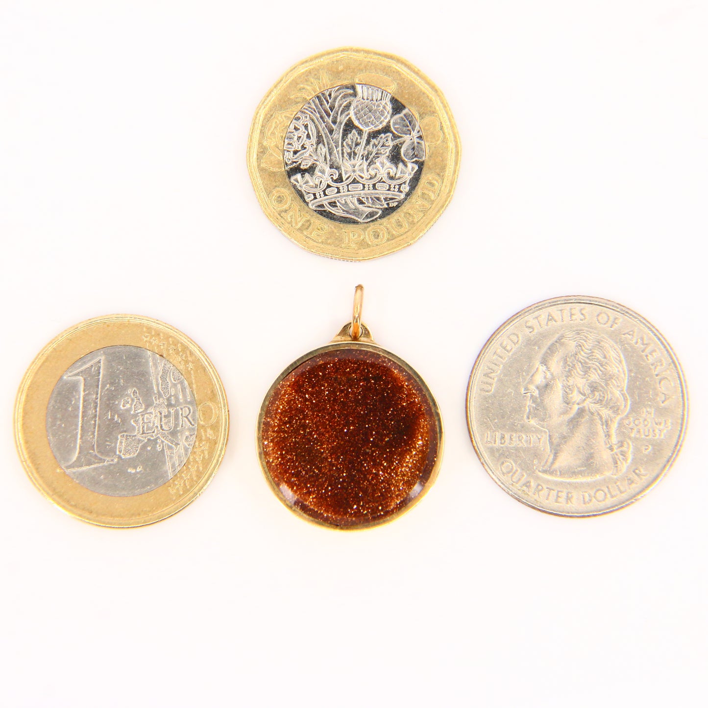 Vintage 9ct Goldstone Pendant Hallmarked Yellow Gold Circle Glass Stone Charm