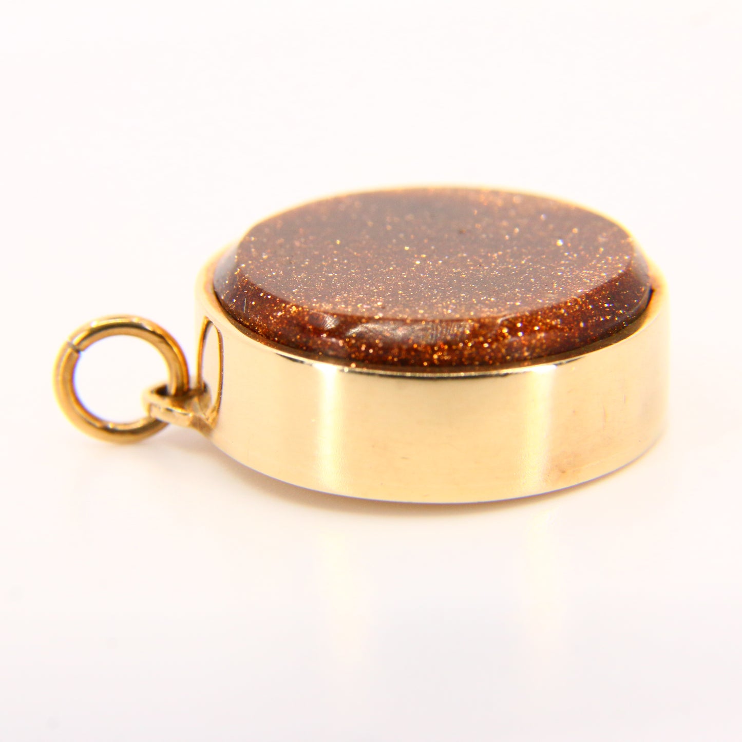 Vintage 9ct Goldstone Pendant Hallmarked Yellow Gold Circle Glass Stone Charm