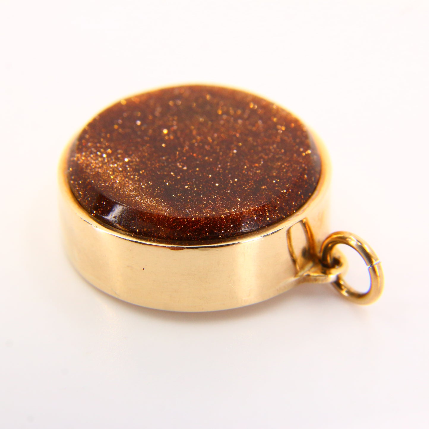 Vintage 9ct Goldstone Pendant Hallmarked Yellow Gold Circle Glass Stone Charm