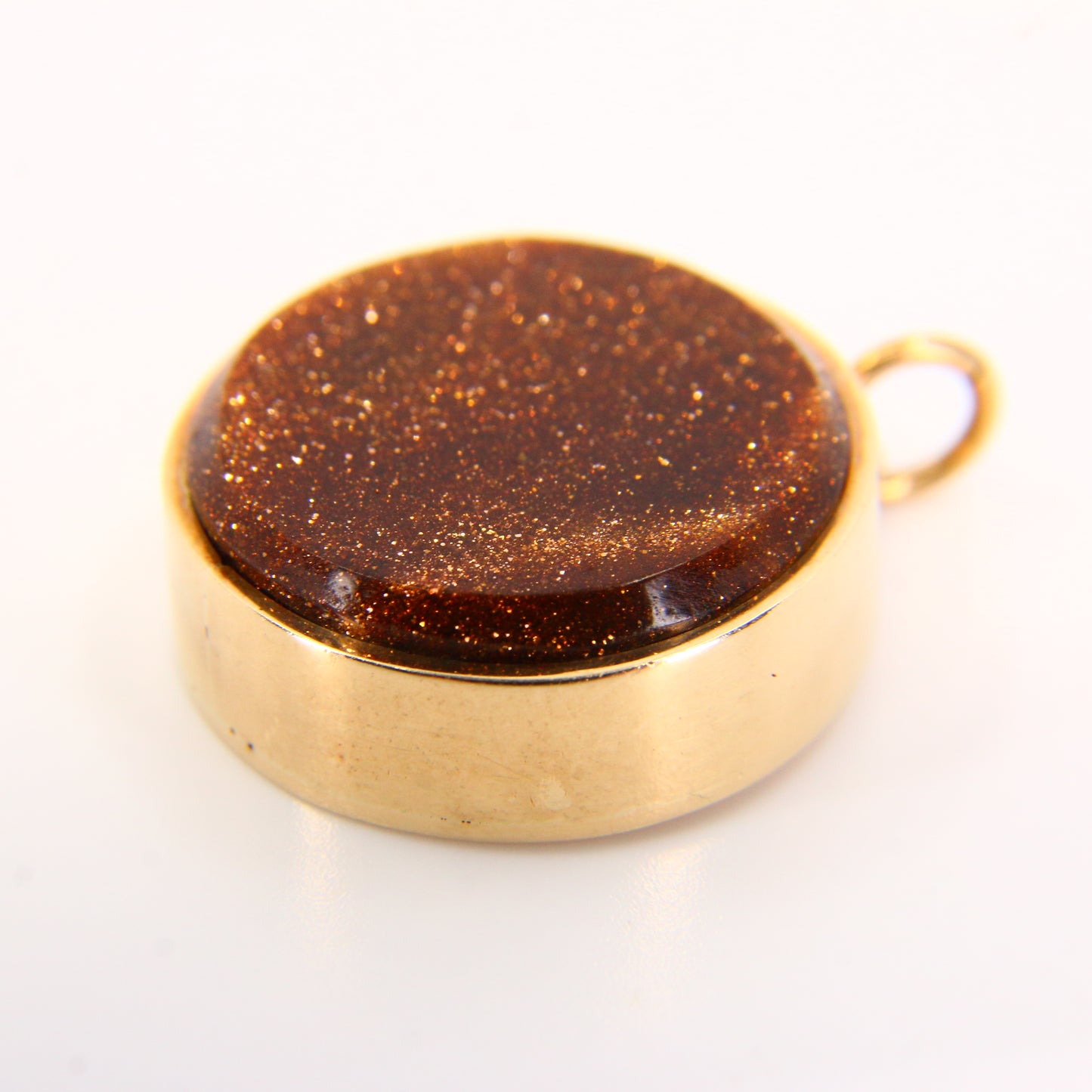 Vintage 9ct Goldstone Pendant Hallmarked Yellow Gold Circle Glass Stone Charm