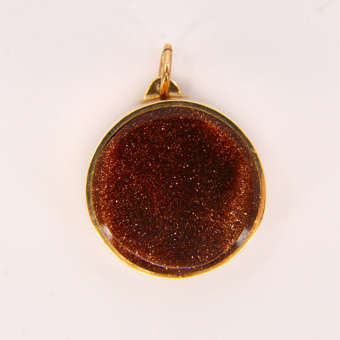 Vintage 9ct Goldstone Pendant Hallmarked Yellow Gold Circle Glass Stone Charm