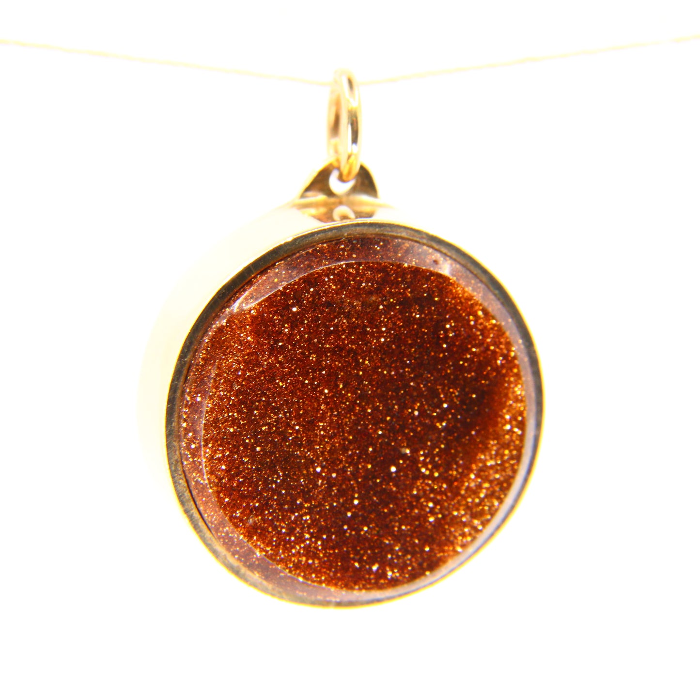 Vintage 9ct Goldstone Pendant Hallmarked Yellow Gold Circle Glass Stone Charm