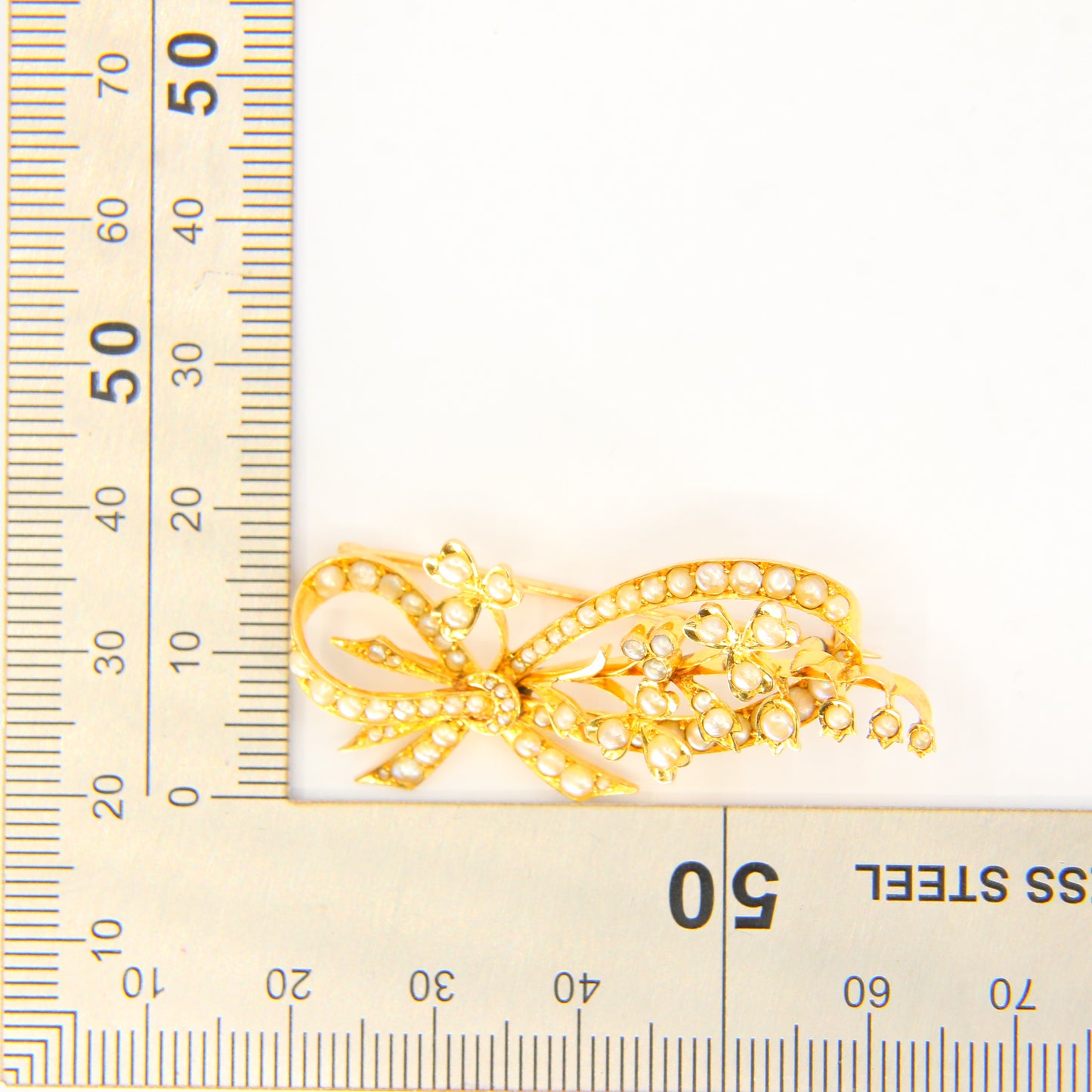 Antique 18ct Floral Bow Brooch 18 Carat Gold Pearl Dot Brooch Yellow Gold Boxed