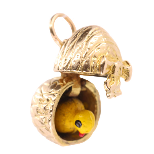 Vintage 9ct Hallmarked Yellow Gold Enamel Chick Opening Egg Charm Pendant Gift