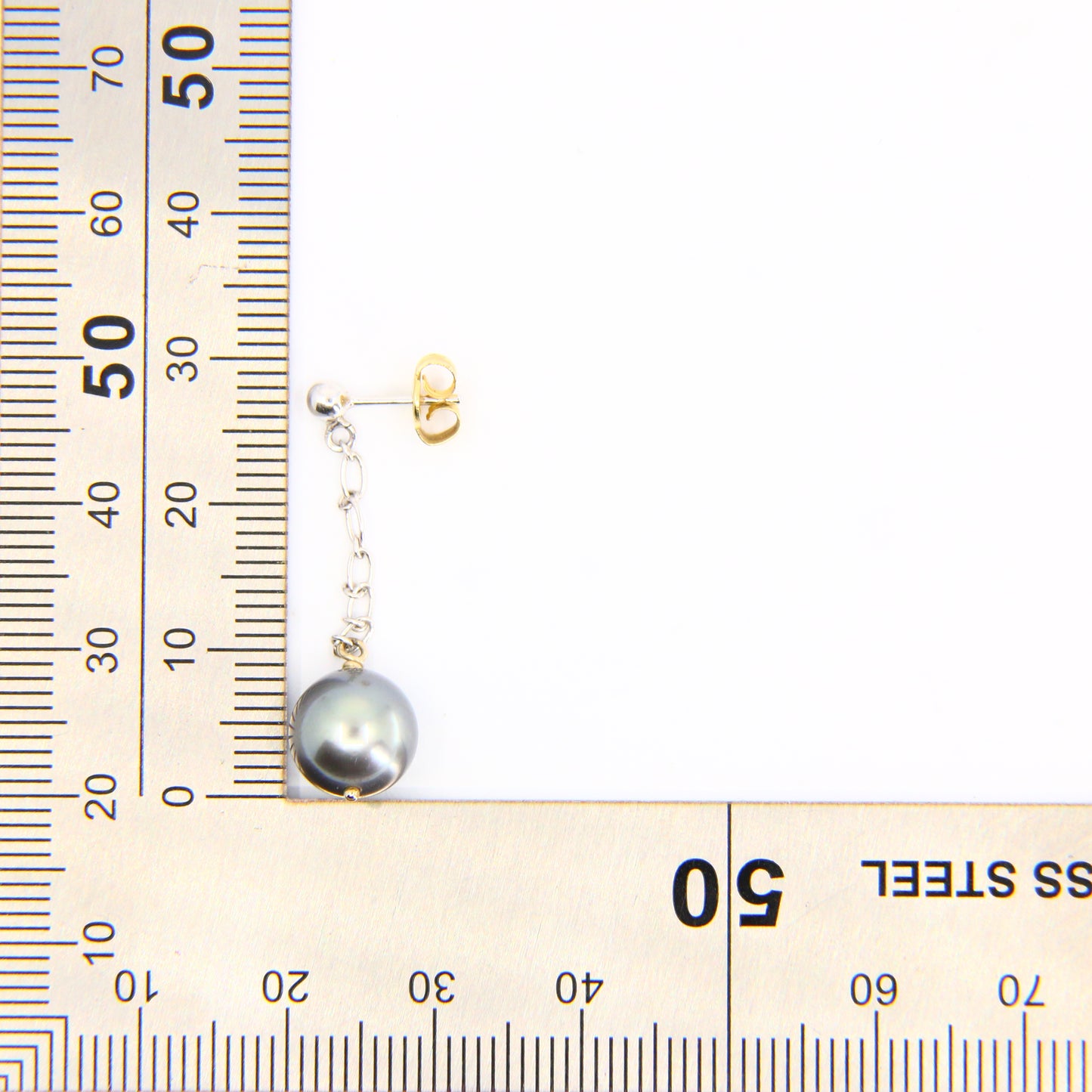 Vintage 18K Black Pearl Drop Earrings Dangle White Gold & Yellow Gold Clips