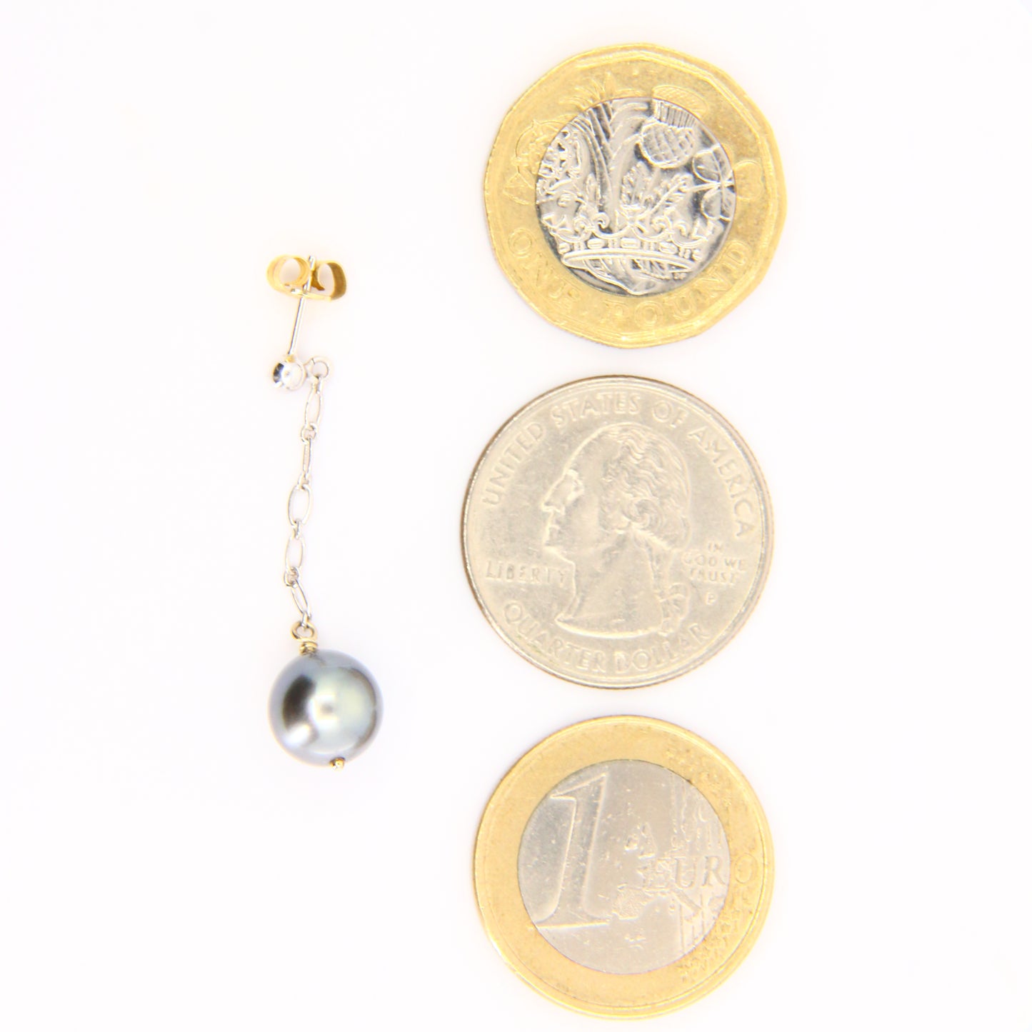 Vintage 18K Black Pearl Drop Earrings Dangle White Gold & Yellow Gold Clips
