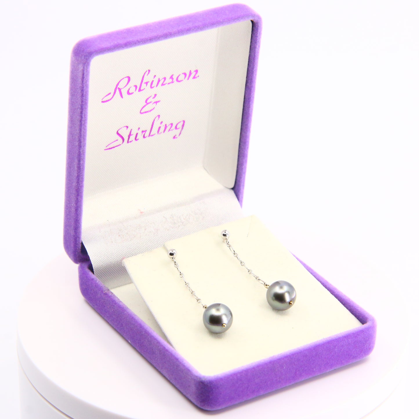 Vintage 18K Black Pearl Drop Earrings Dangle White Gold & Yellow Gold Clips