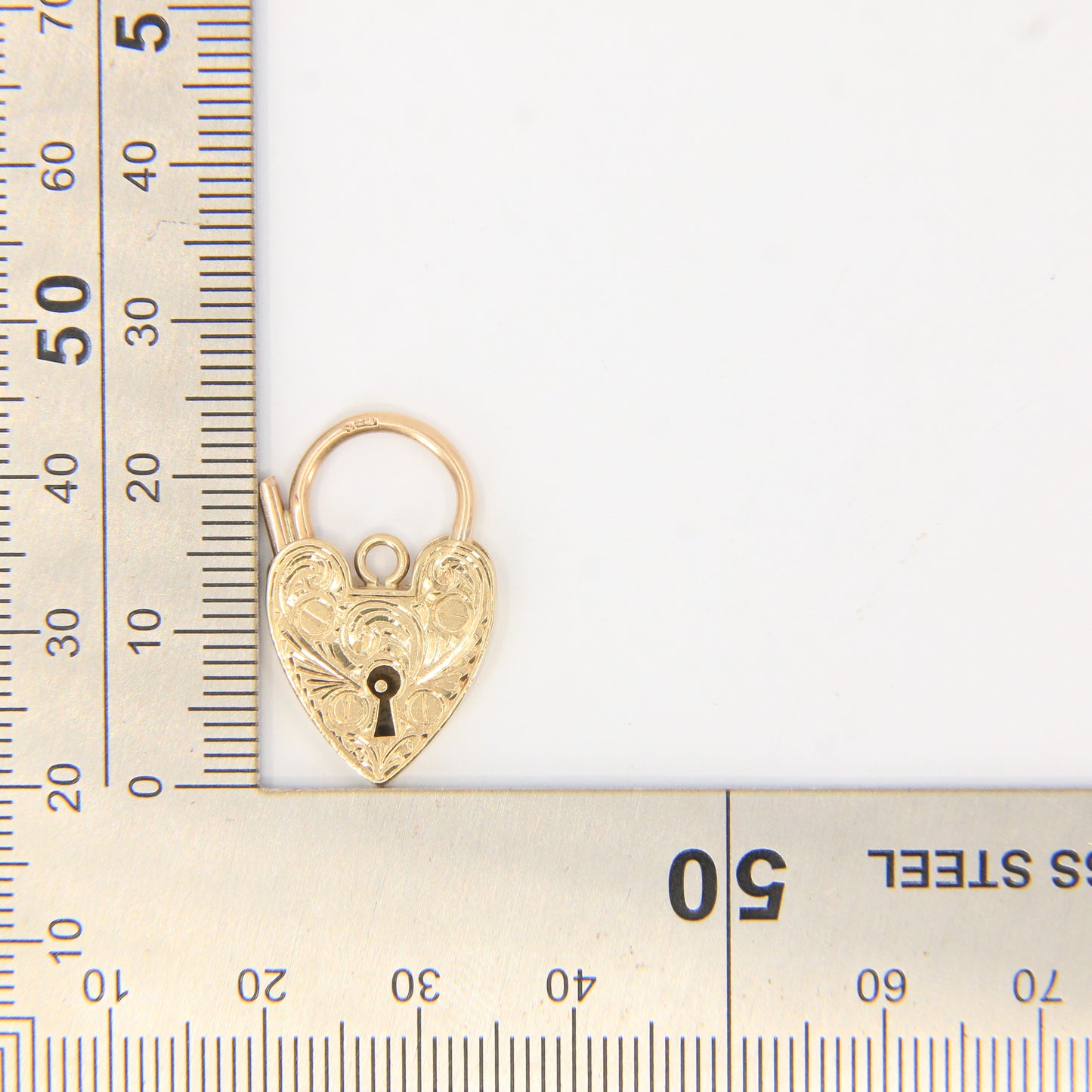 Vintage 9ct Engraved Heart Lock Gold Charm Padlock Closer Pendant Hallmarked