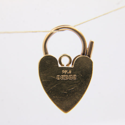 Vintage 9ct Engraved Heart Lock Gold Charm Padlock Closer Pendant Hallmarked