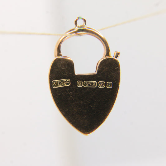 Vintage 9ct Engraved Heart Lock Gold Charm Padlock Closer Pendant Hallmarked Gift
