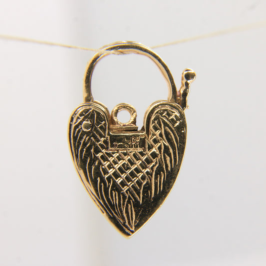 Vintage 9ct Engraved Heart Lock Gold Charm Padlock Closer Pendant Hallmarked