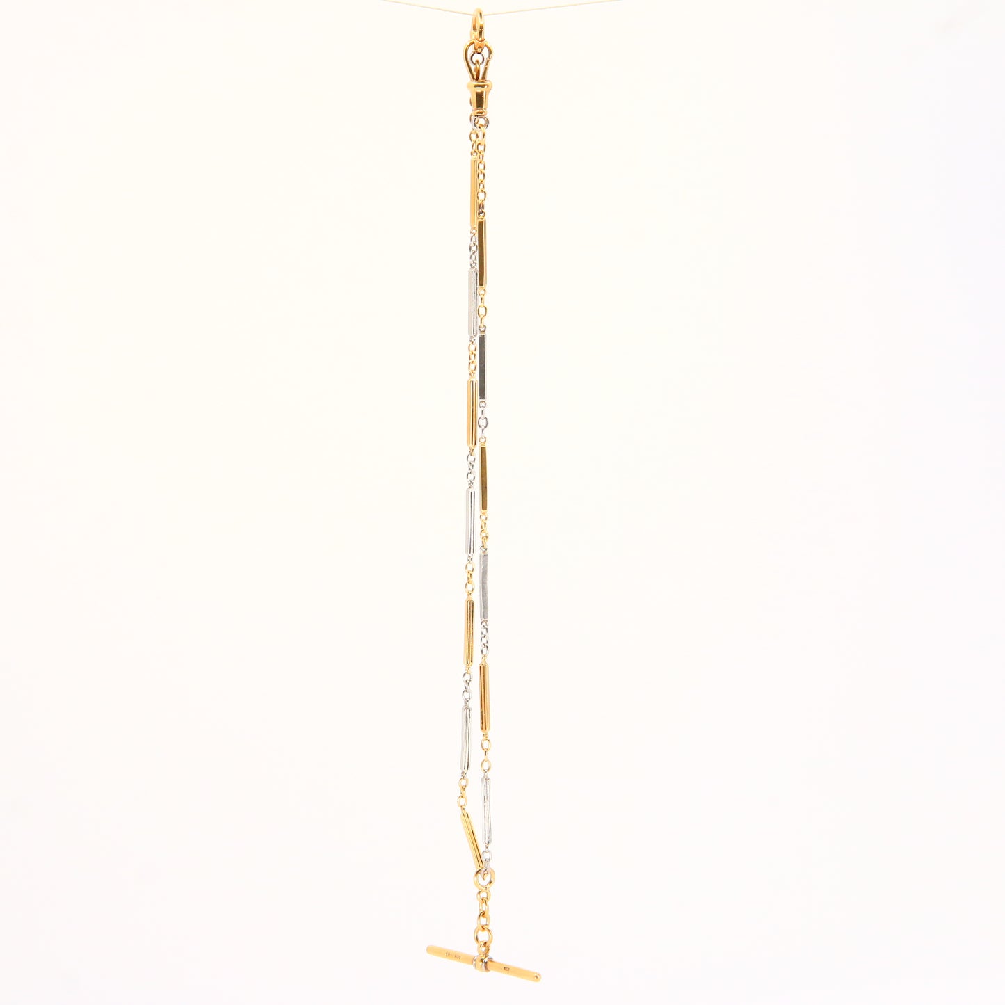 Antique 18ct Gold & Platinum Slider T Bar Chain 14 INCH Albert Watch Guard Chain