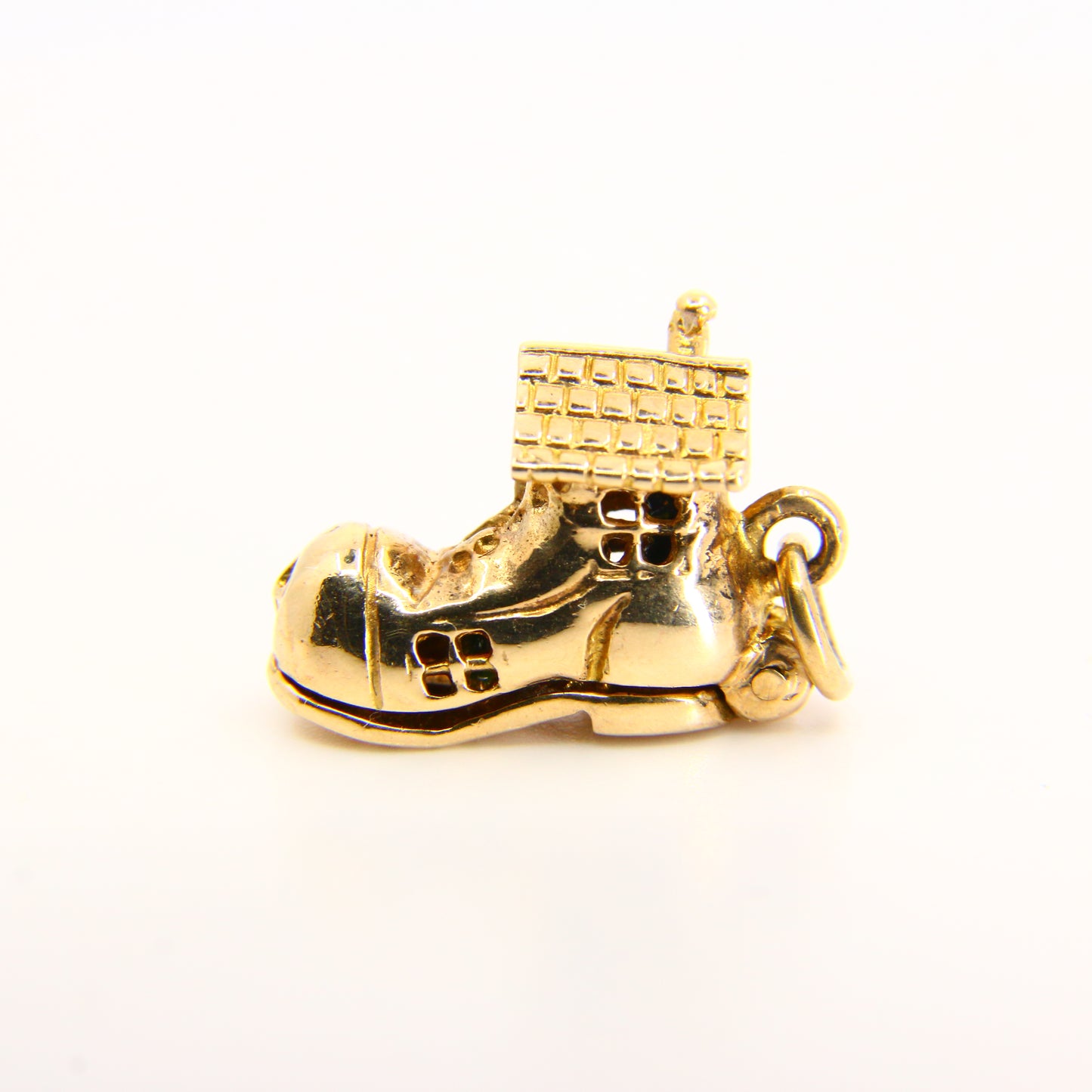 Vintage 9ct Gold Boot Opening Pendant Enamel Detailed Charm Folk Lore Yellow Gold Hallmarked