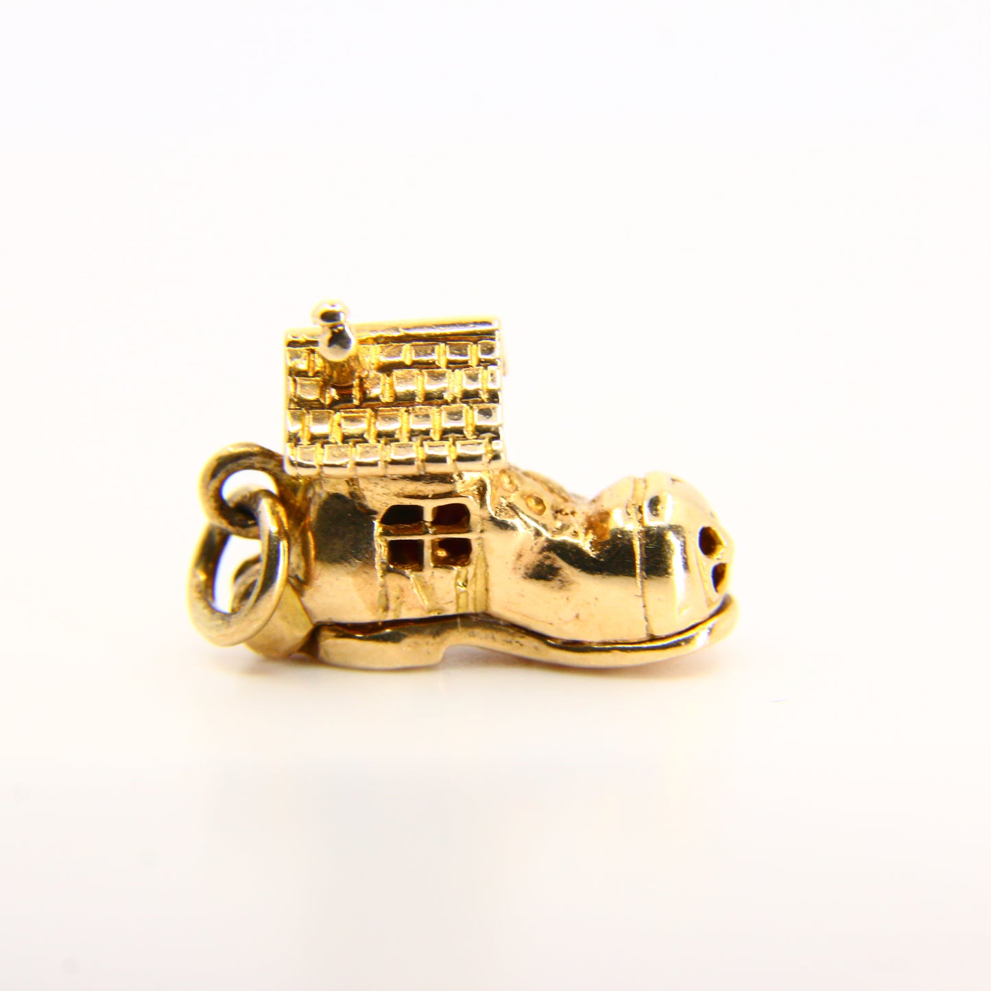 Vintage 9ct Gold Boot Opening Pendant Enamel Detailed Charm Folk Lore Yellow Gold Hallmarked