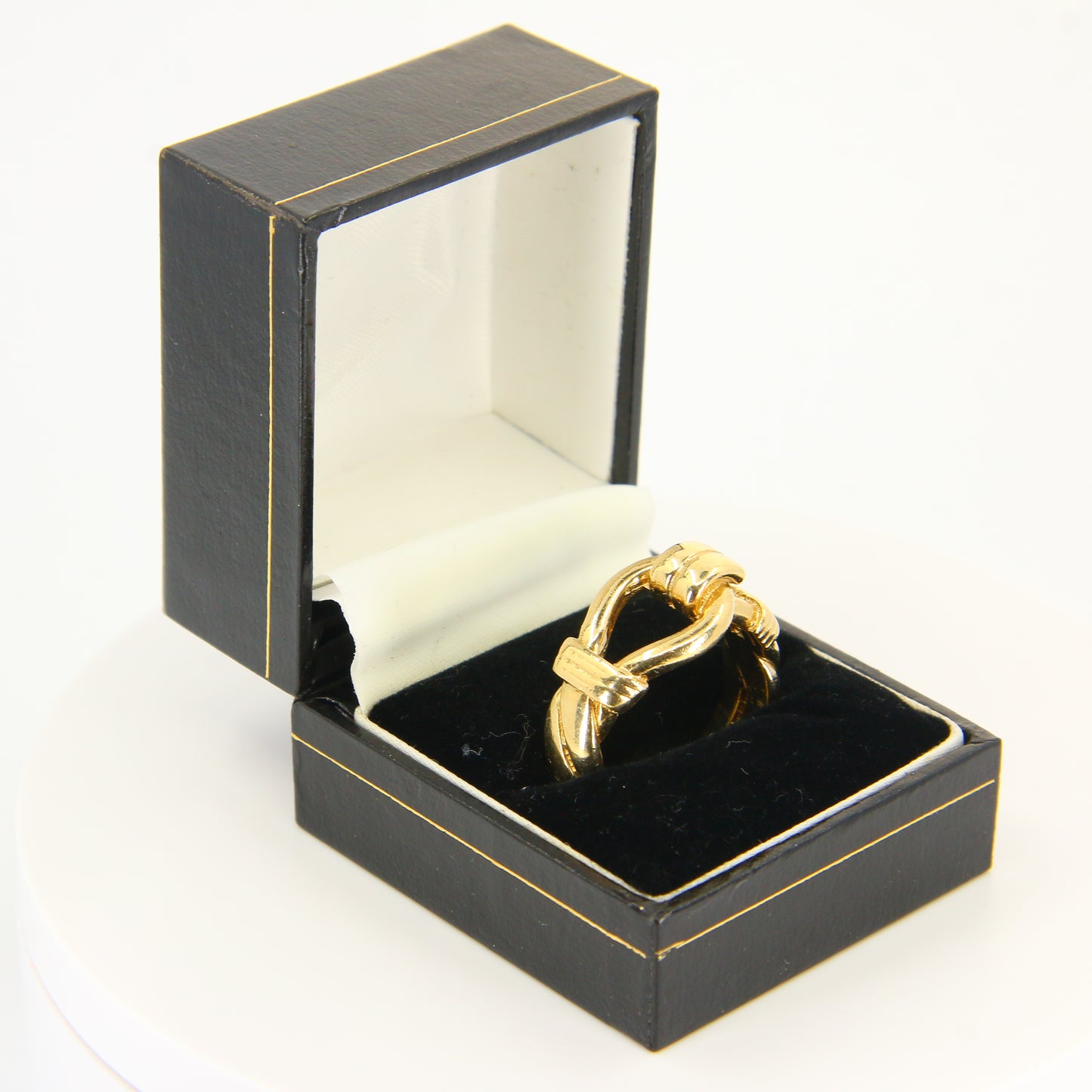 Vintage Heavy 9 Carat Buckle Ring Yellow Gold Boxed Hallmarked UK Size X