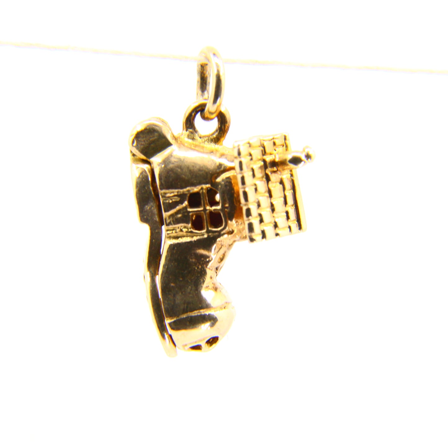 Vintage 9ct Gold Boot Opening Pendant Enamel Detailed Charm Folk Lore Yellow Gold Hallmarked
